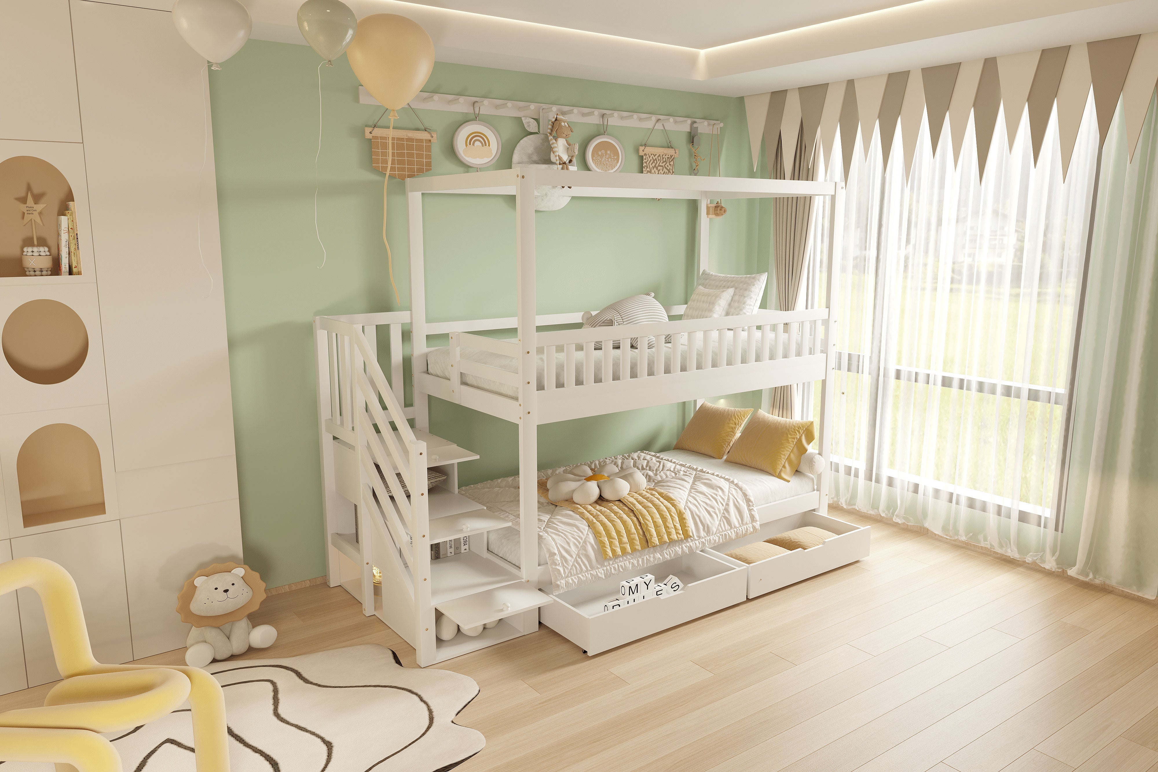 Logidon kinderstapelbed 90x200 witte huisvorm veiligheidsladder