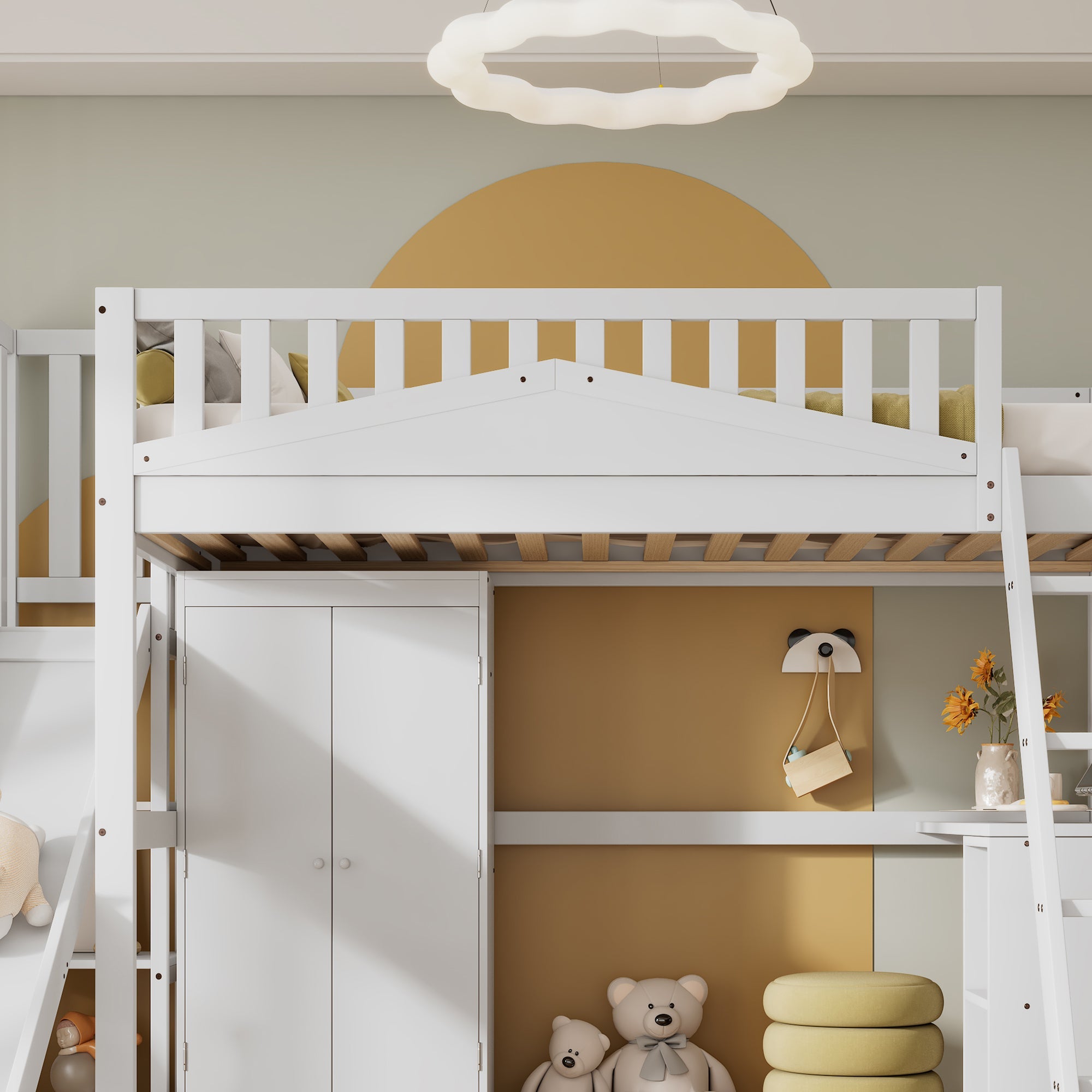 Logidon stapelbed kinderbed met tafel en kledingkast 90x200 wit
