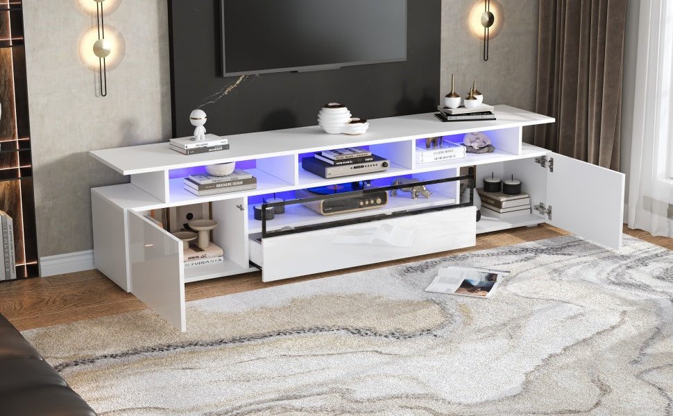 Logidon TV-meubel wit 180x38x45 cm met LED-verlichting 2 deuren 1 lade