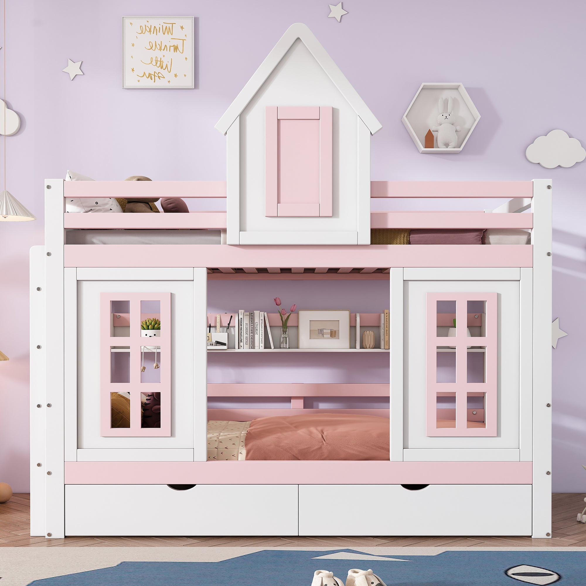 Logidon stapelbed prinsessenbed 90x200 wit roze