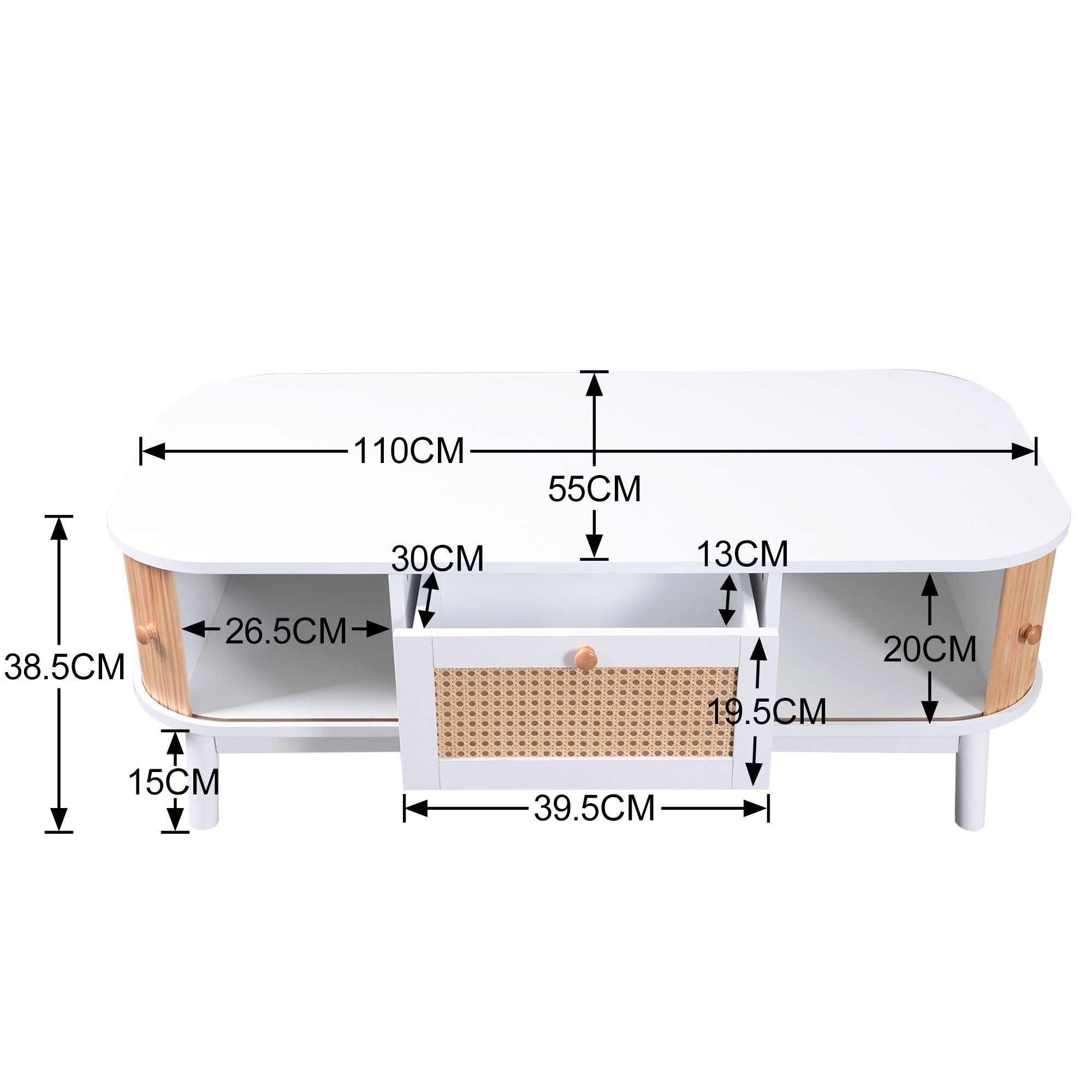 Logidon salontafel rotan salontafel 110x55x38,5 cm met schuifdeuren