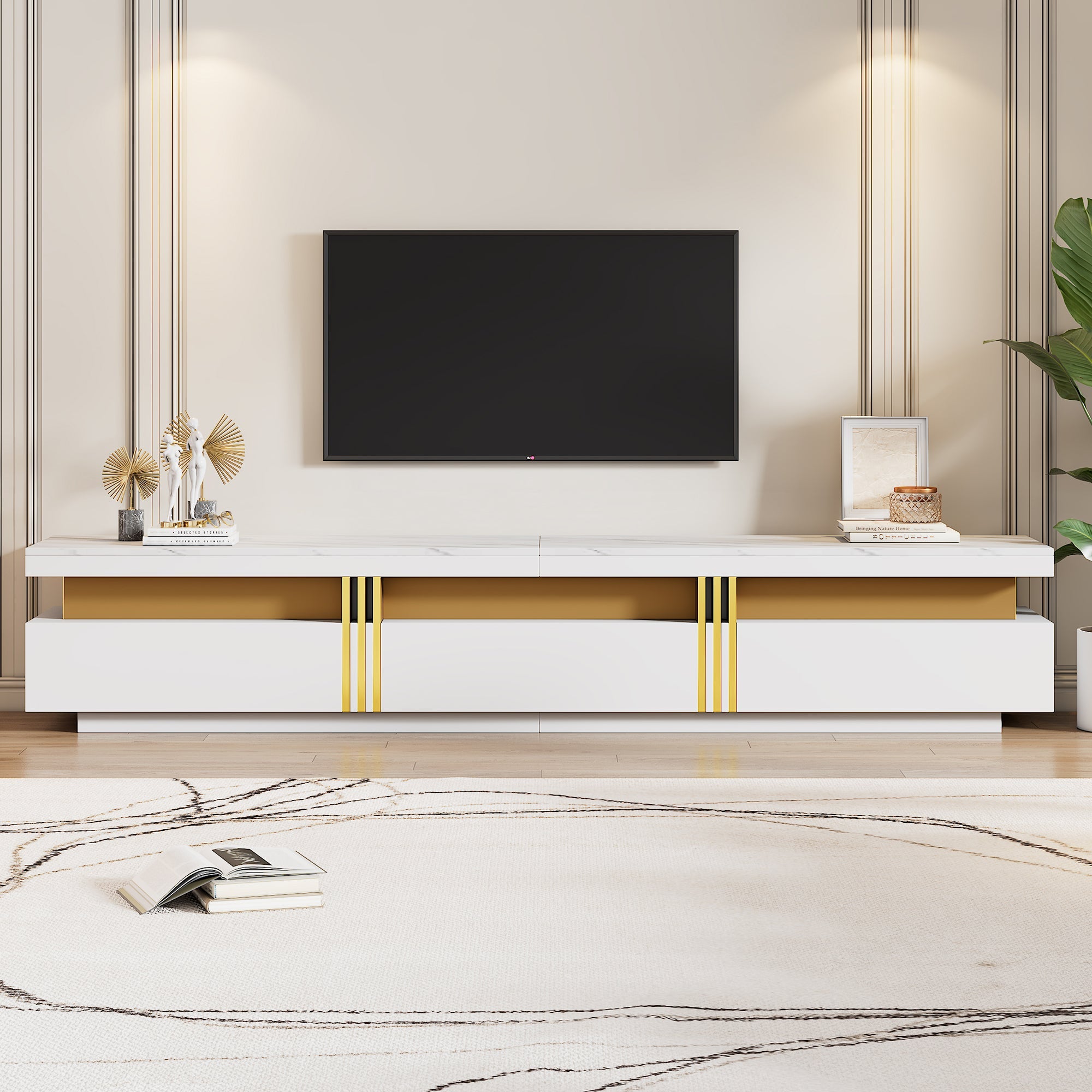 Logidon TV-meubel 200 cm marmerlook drie lades kabelmanagement