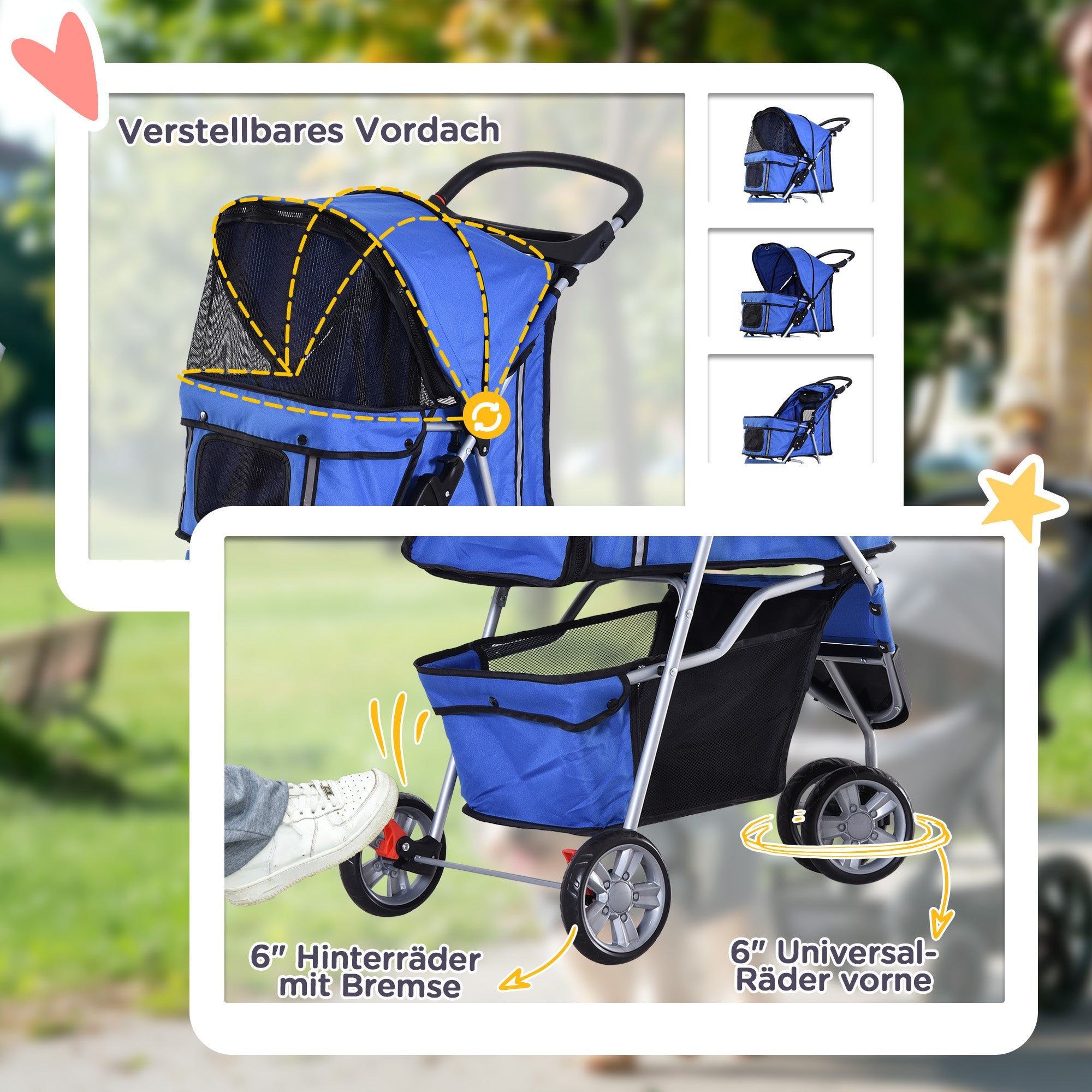 Logidon hondenbuggy blauw, gemakkelijk opvouwbaar tot 10 kg, ideaal voor uitstapjes