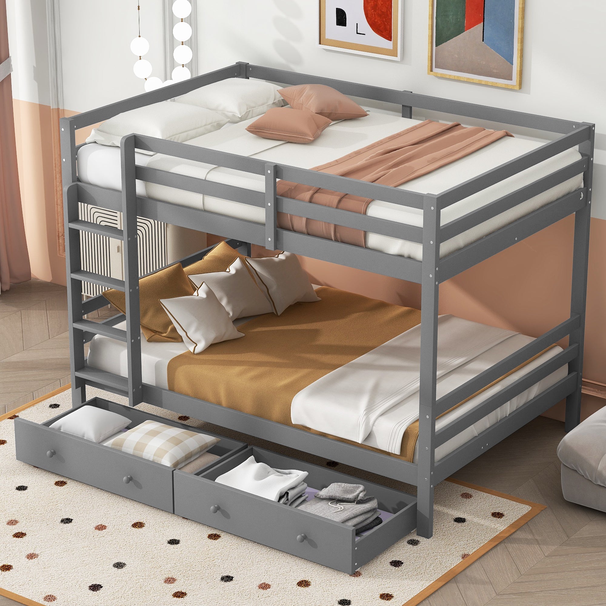 Logidon stapelbed 140x200 cm grijs met opbergruimte en lades