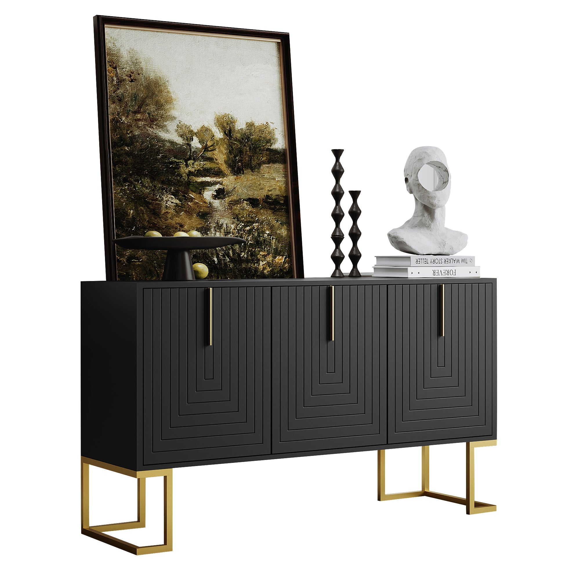 Logidon Dressoir 3 Deurs Zwart Met Verstelbare Planken