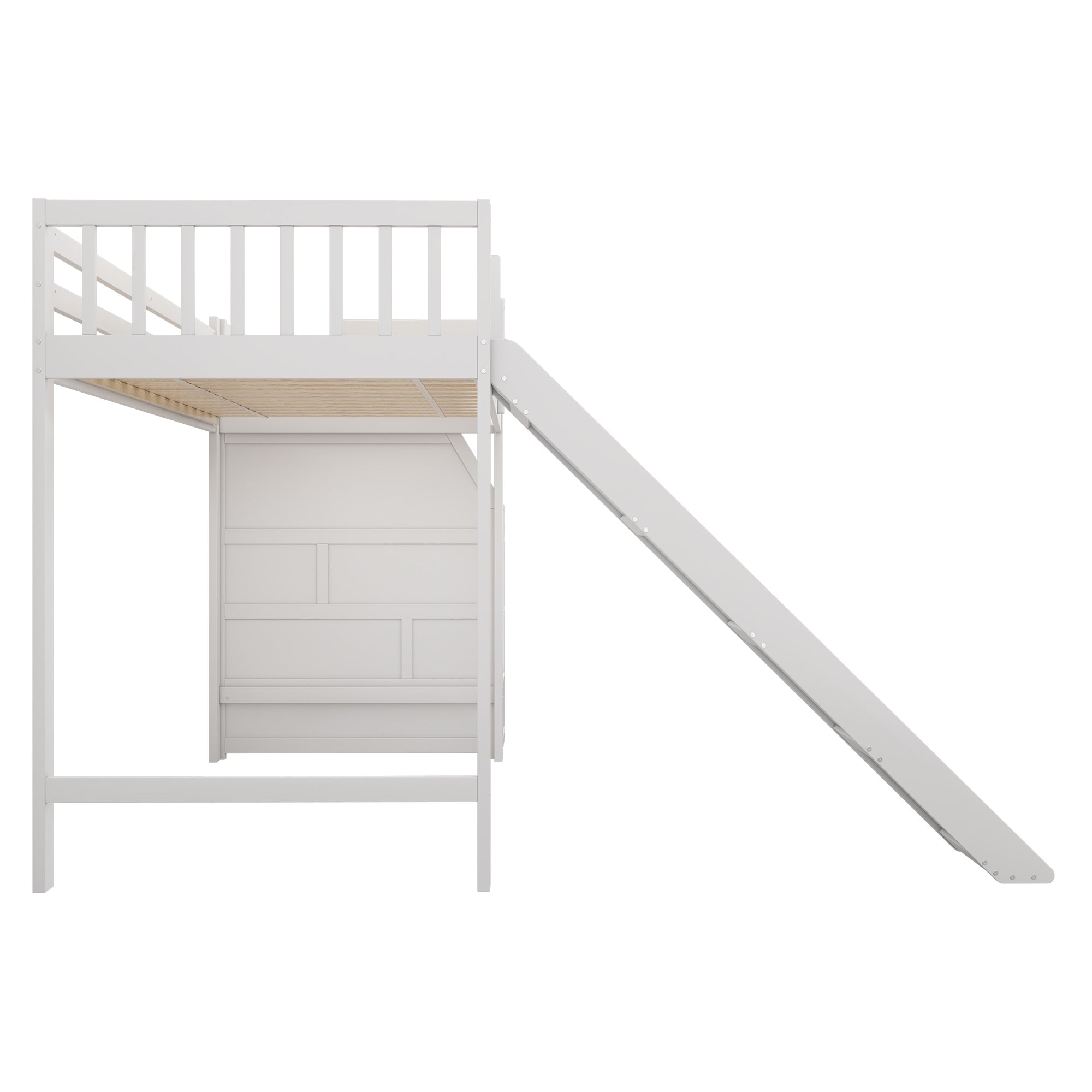 Logidon hoogslaper 90x200 cm met glijbaan en opbergladder wit EN747