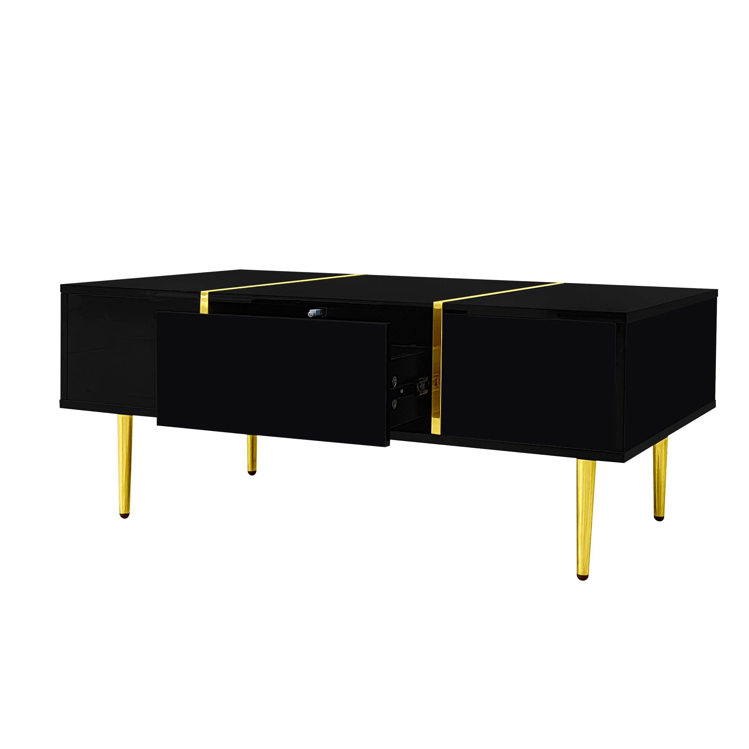 Logidon Moderne Zwarte Hoogglans Salontafel Met 2 Laden