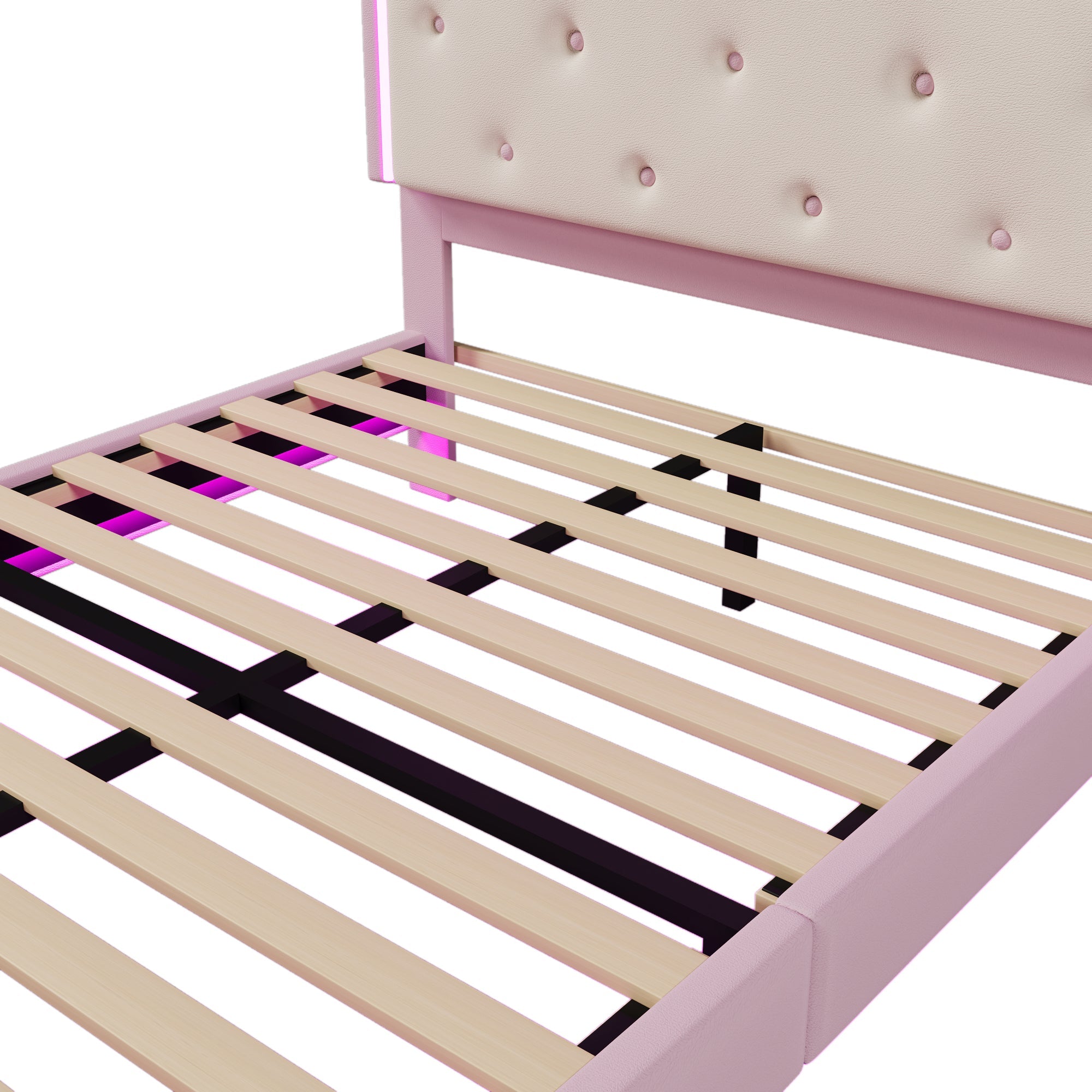 Logidon gestoffeerd bed 140x200 roze met lattenbodem LED-verlichting