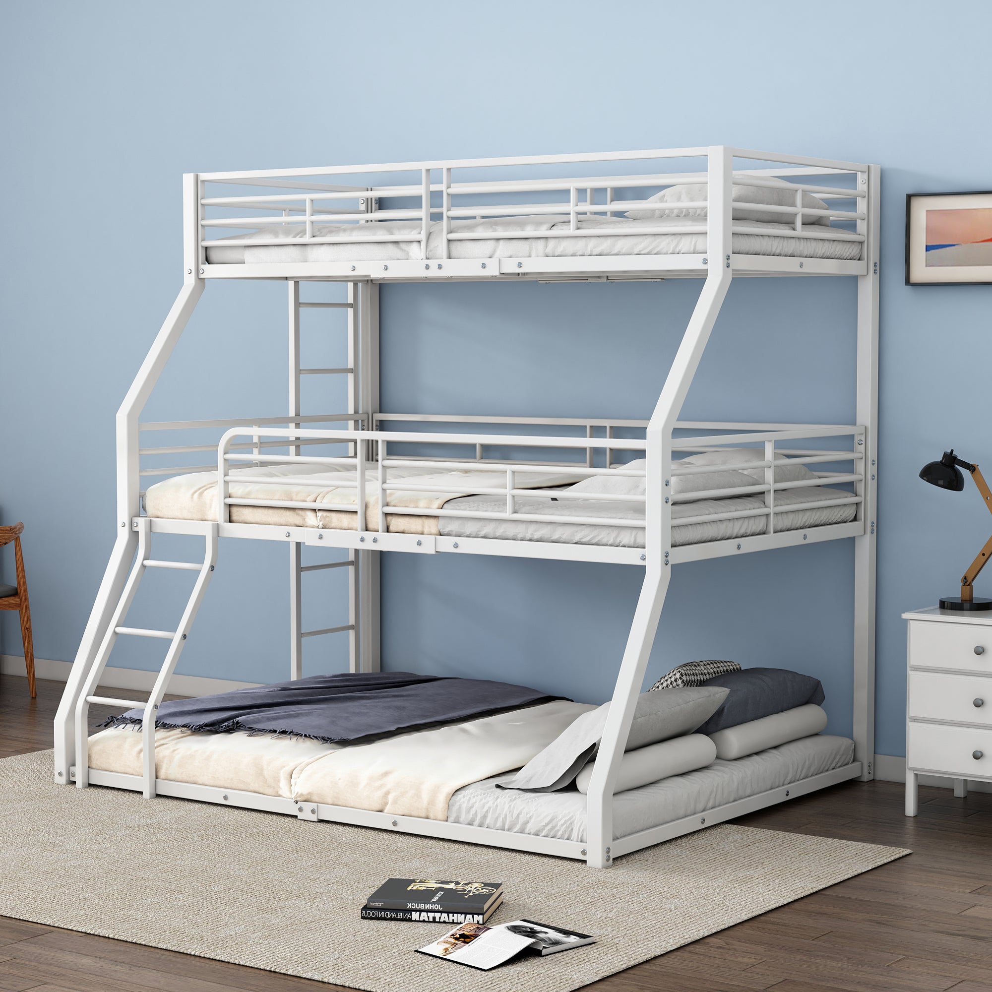 Logidon stapelbed 90x200 cm driedubbel metalen bedframe wit