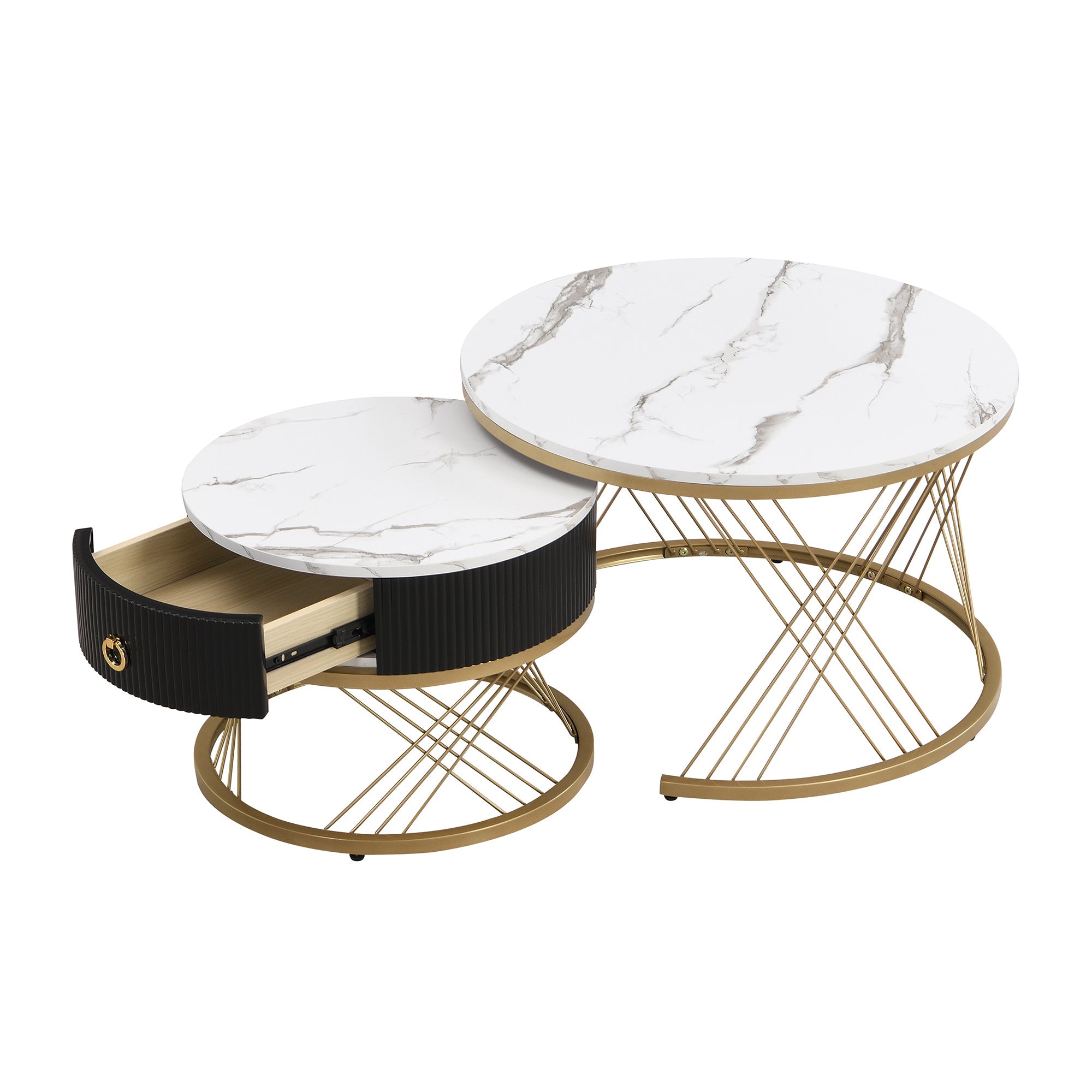 Logidon elegante modulaire salontafelset marmerlook witgoud decor set van 2
