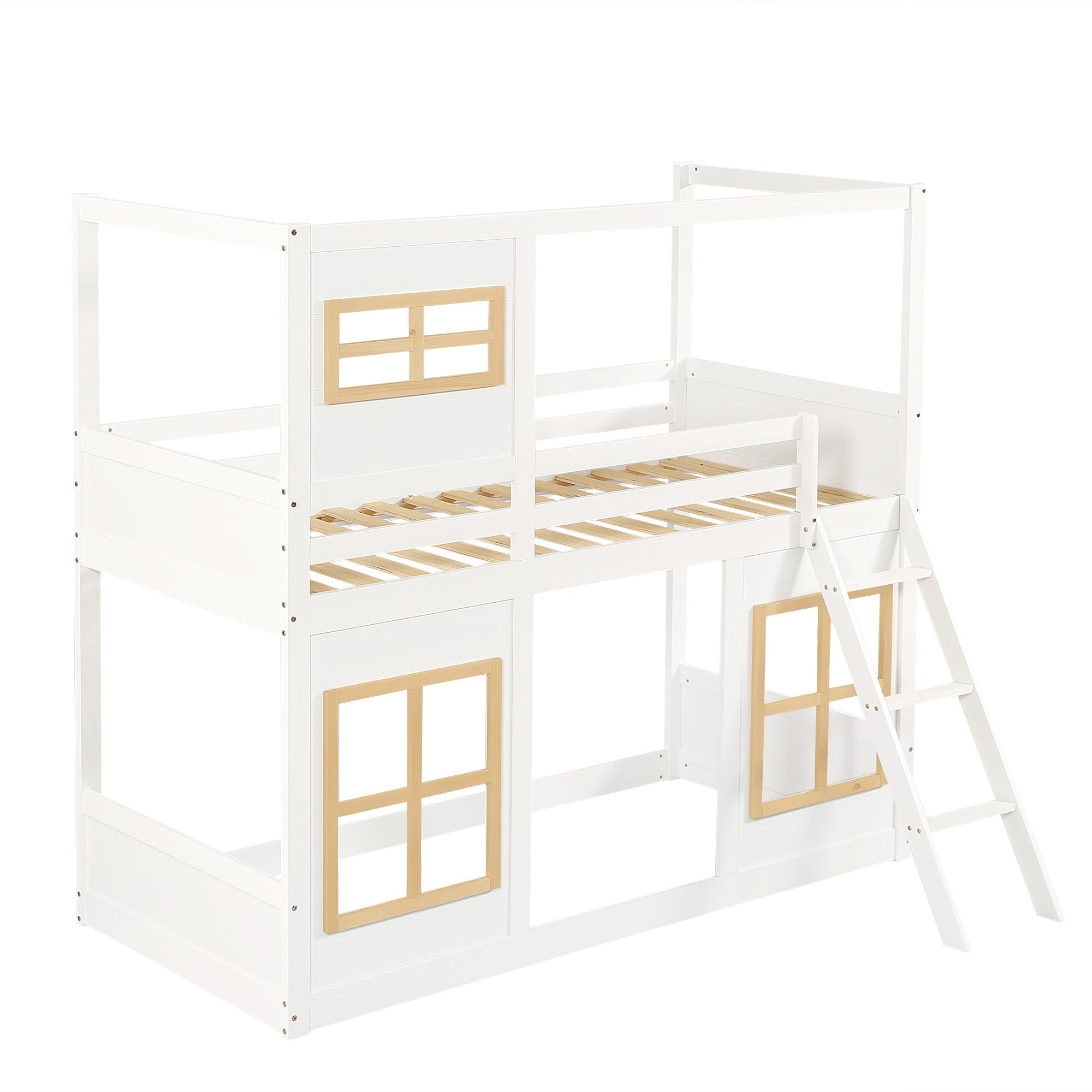 Logidon stapelbed 90x200 wit naturel met vierzijdig hekwerk