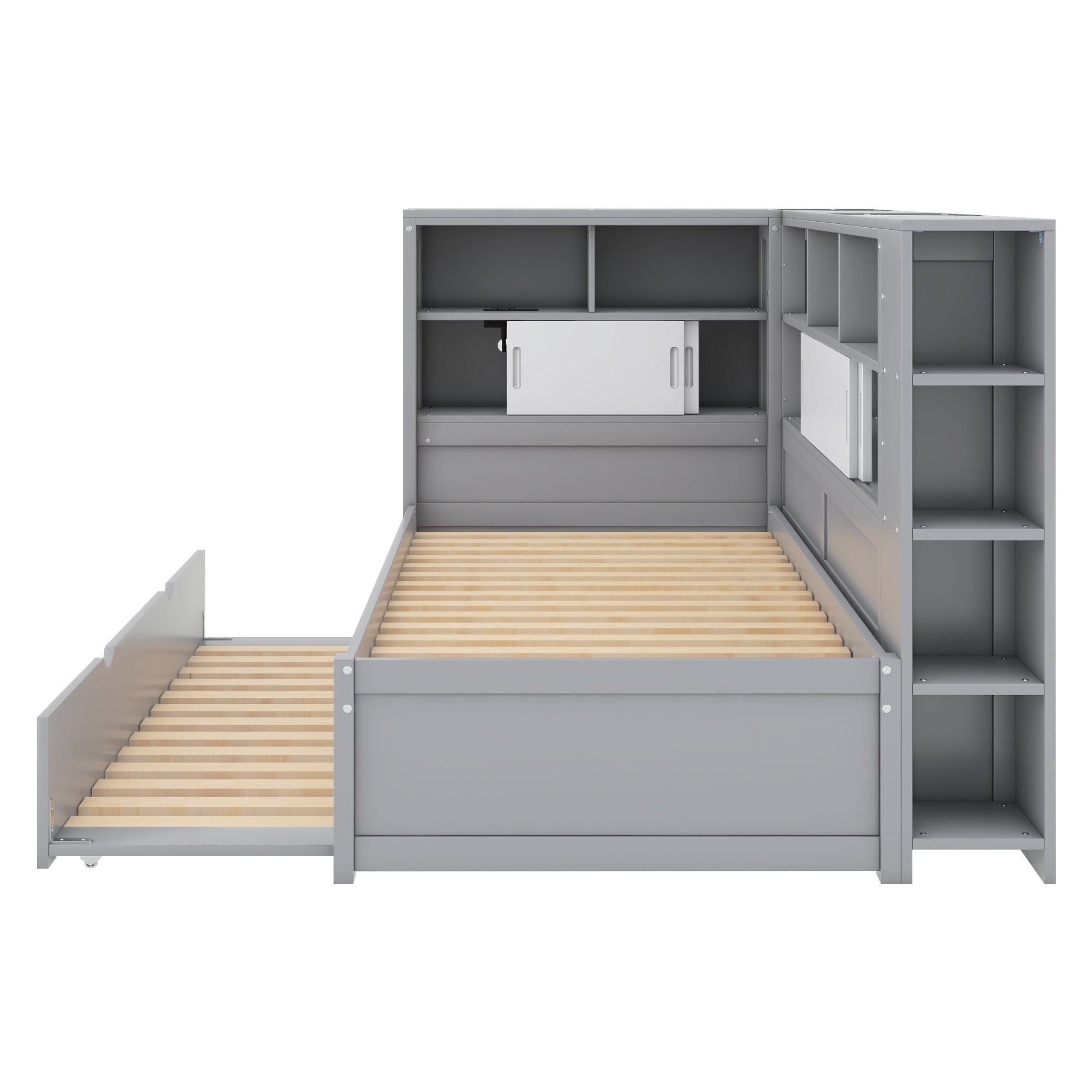 Logidon daybed 90x200 cm grijs met uitschuifbaar bed USB opbergvak