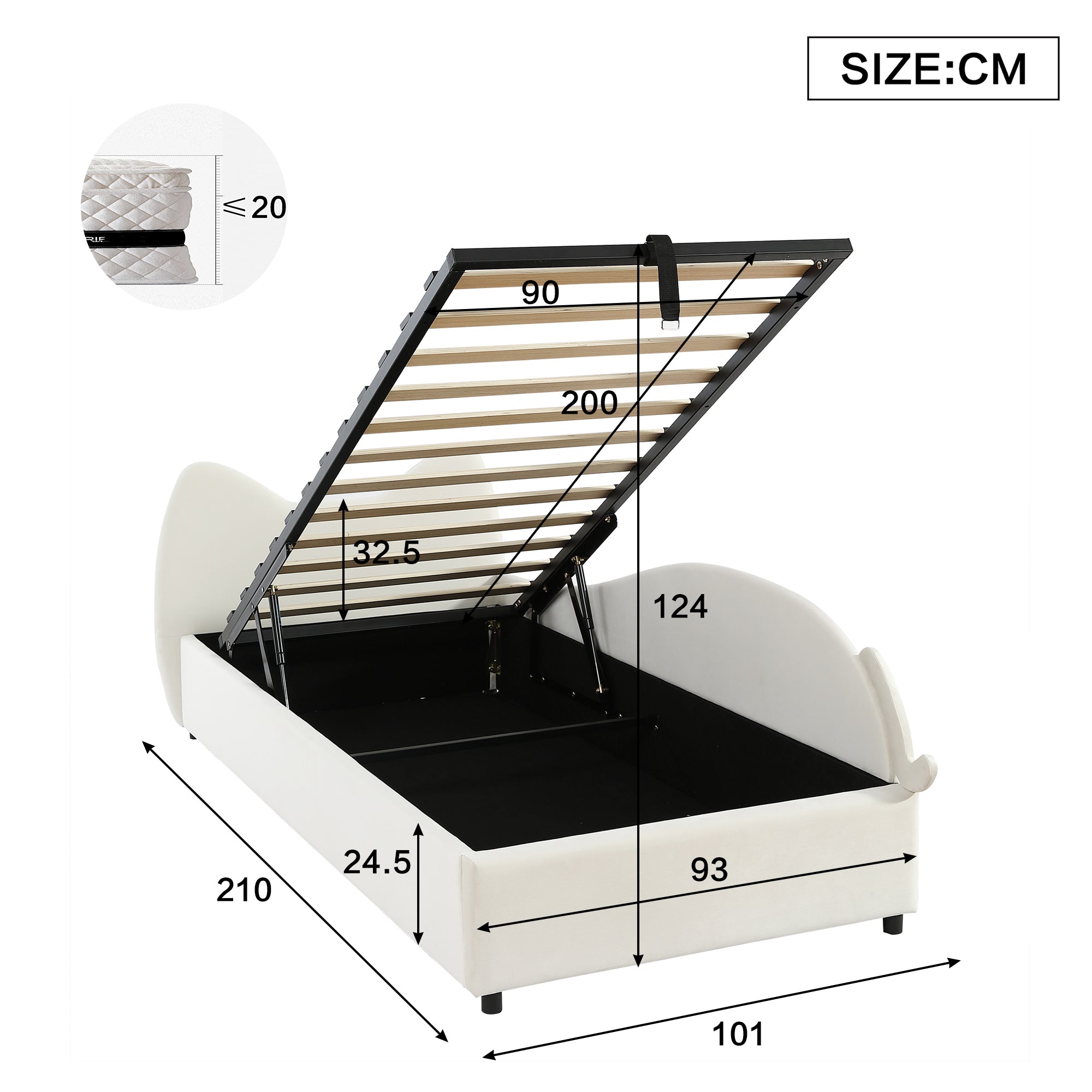 Logidon gestoffeerd bed 90x200 beige cat design hydraulische opbergruimte
