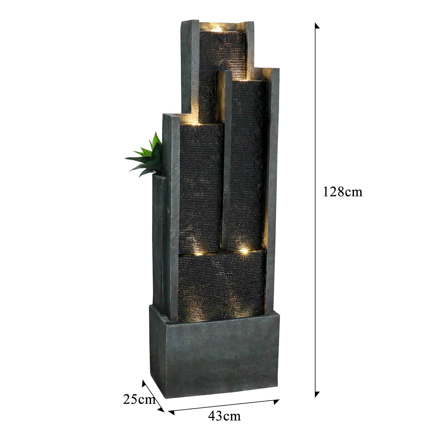 Logidon 128 cm moderne waterfontein gemaakt van polyresin zwarte LED
