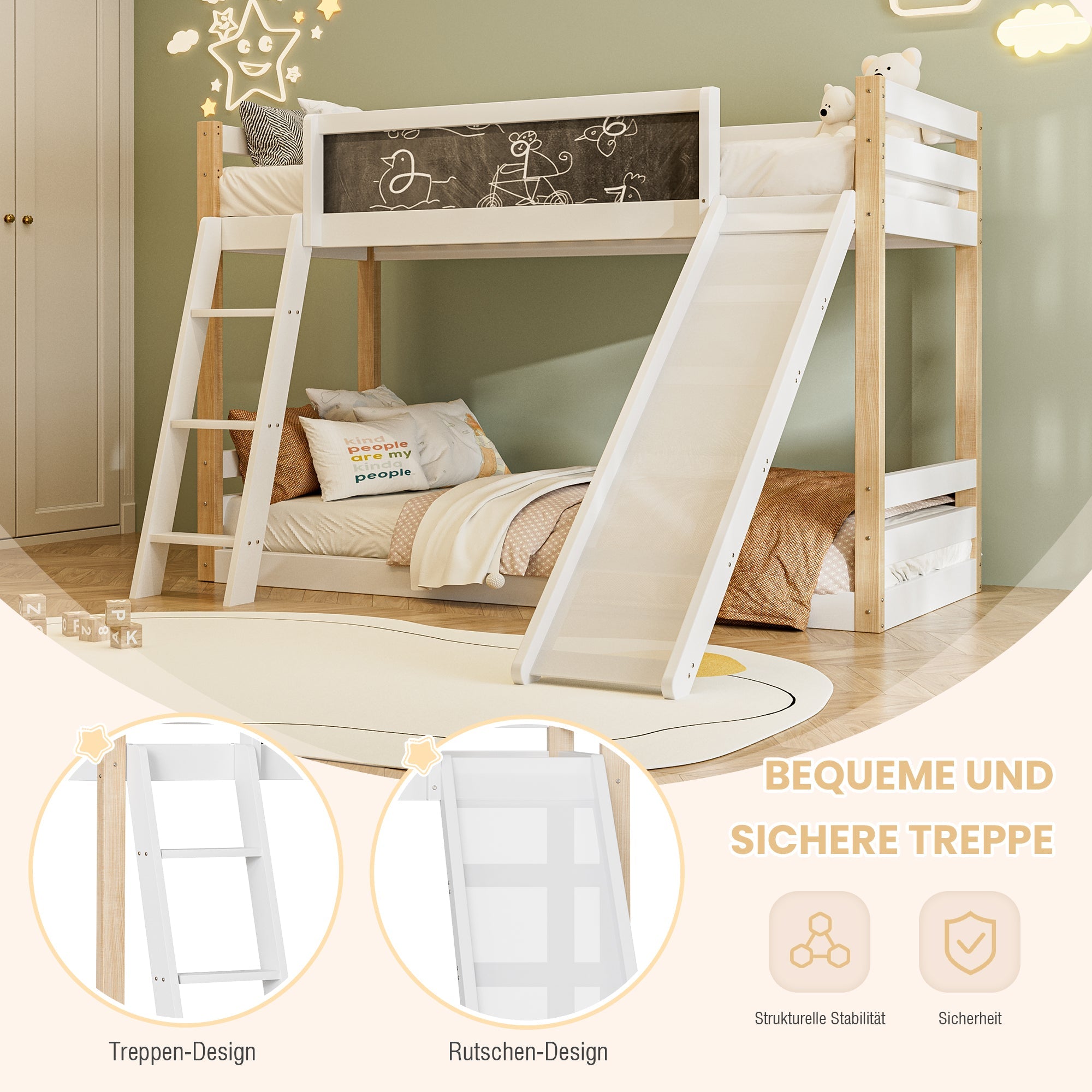 Logidon Stapelbed Kind Met Glijbaan En Trap 90x200 Wit