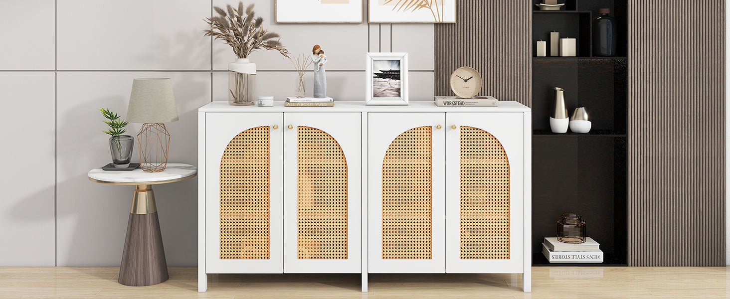 Logidon Modern dressoir 4 rotan deuren wit 145x40x80 cm