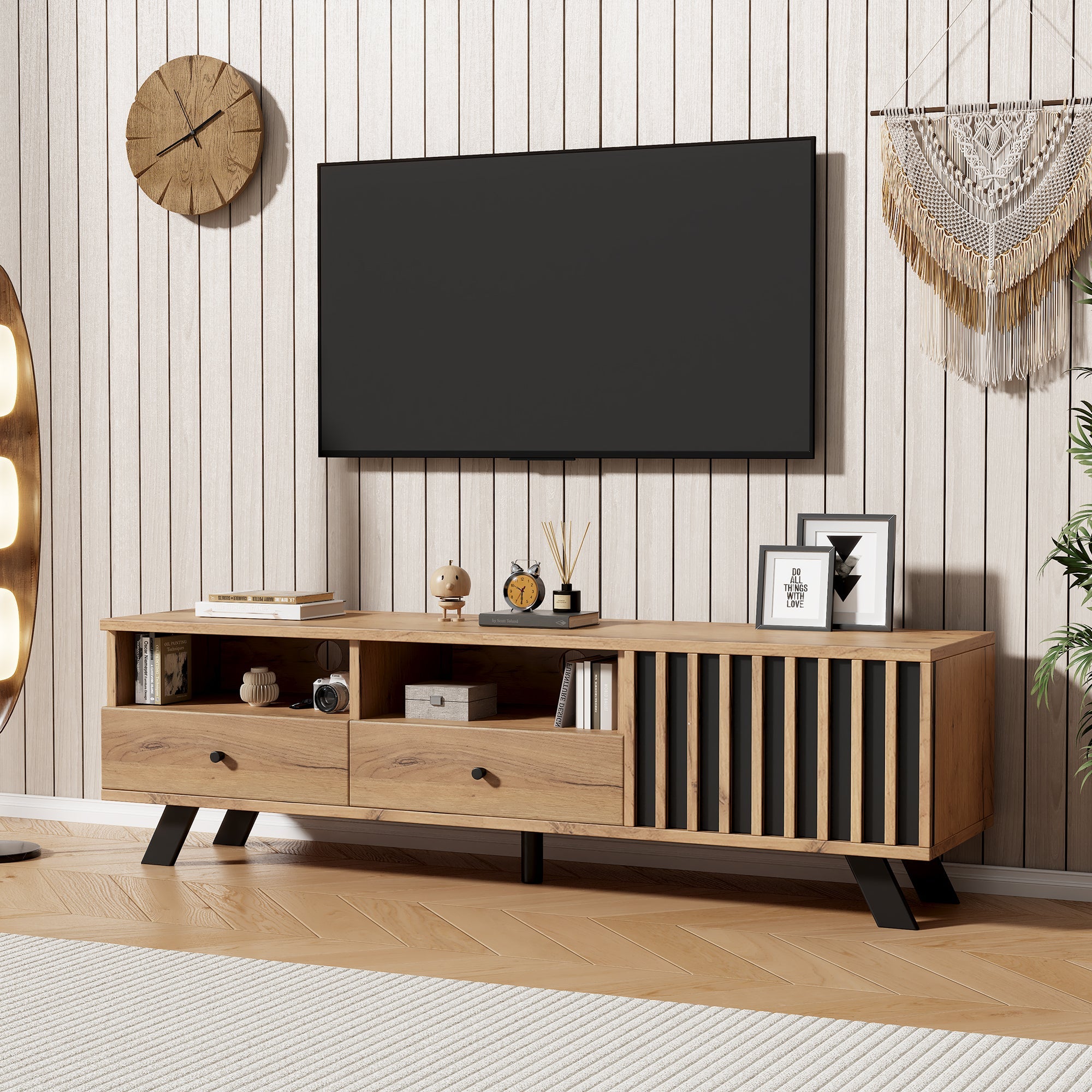 Logidon TV-meubel 150 x 38 x 44 cm natuurlijke houtlook 2 lades