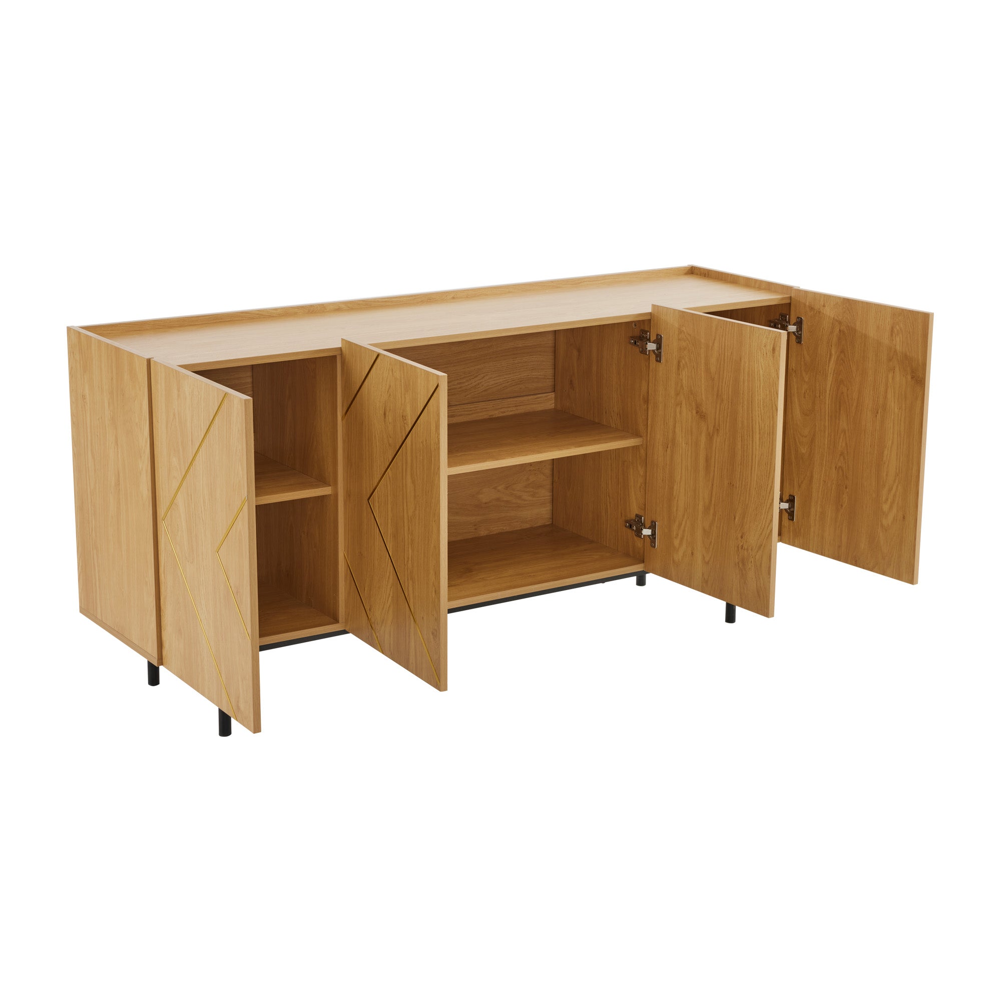 Logidon dressoir naturel hout met metalen inleg en 4 deuren 160 x 40 cm