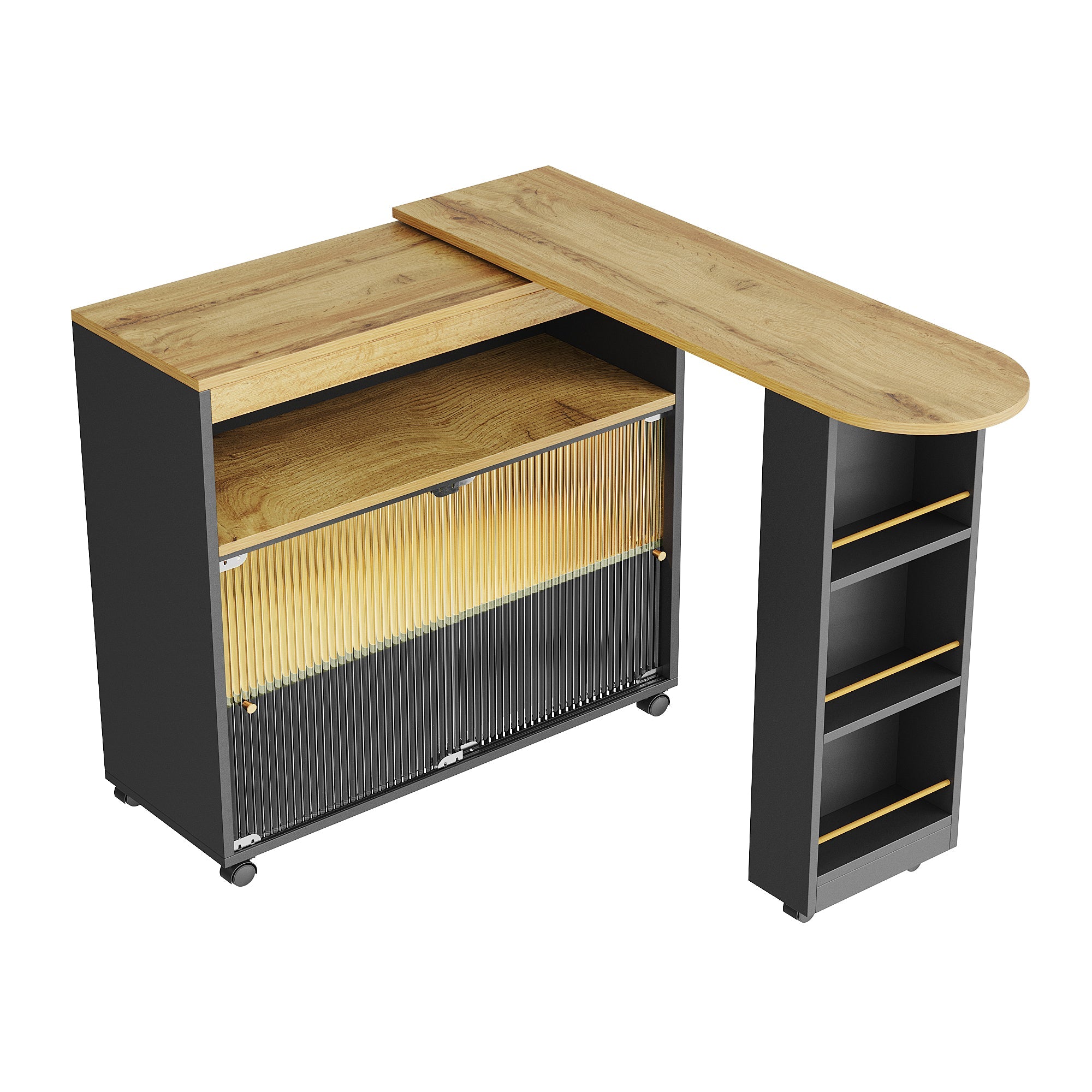 Logidon Uitschuifbare bartafel met opbergruimte en LED 138 tot 204 cm