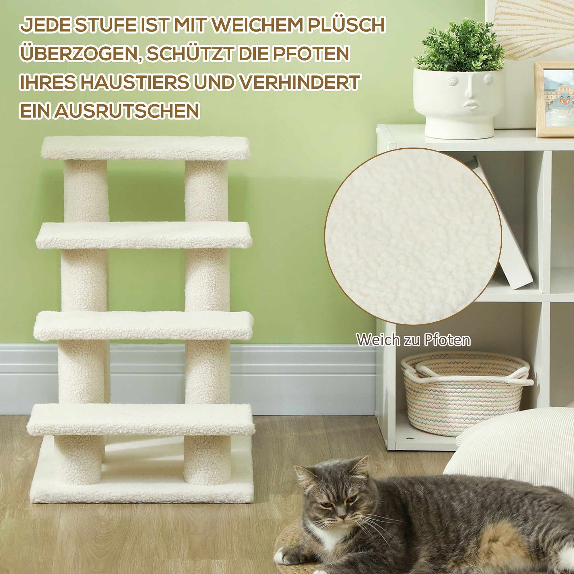 Logidon Dierentrap voor honden en katten 4-trede pluche beige 63 cm