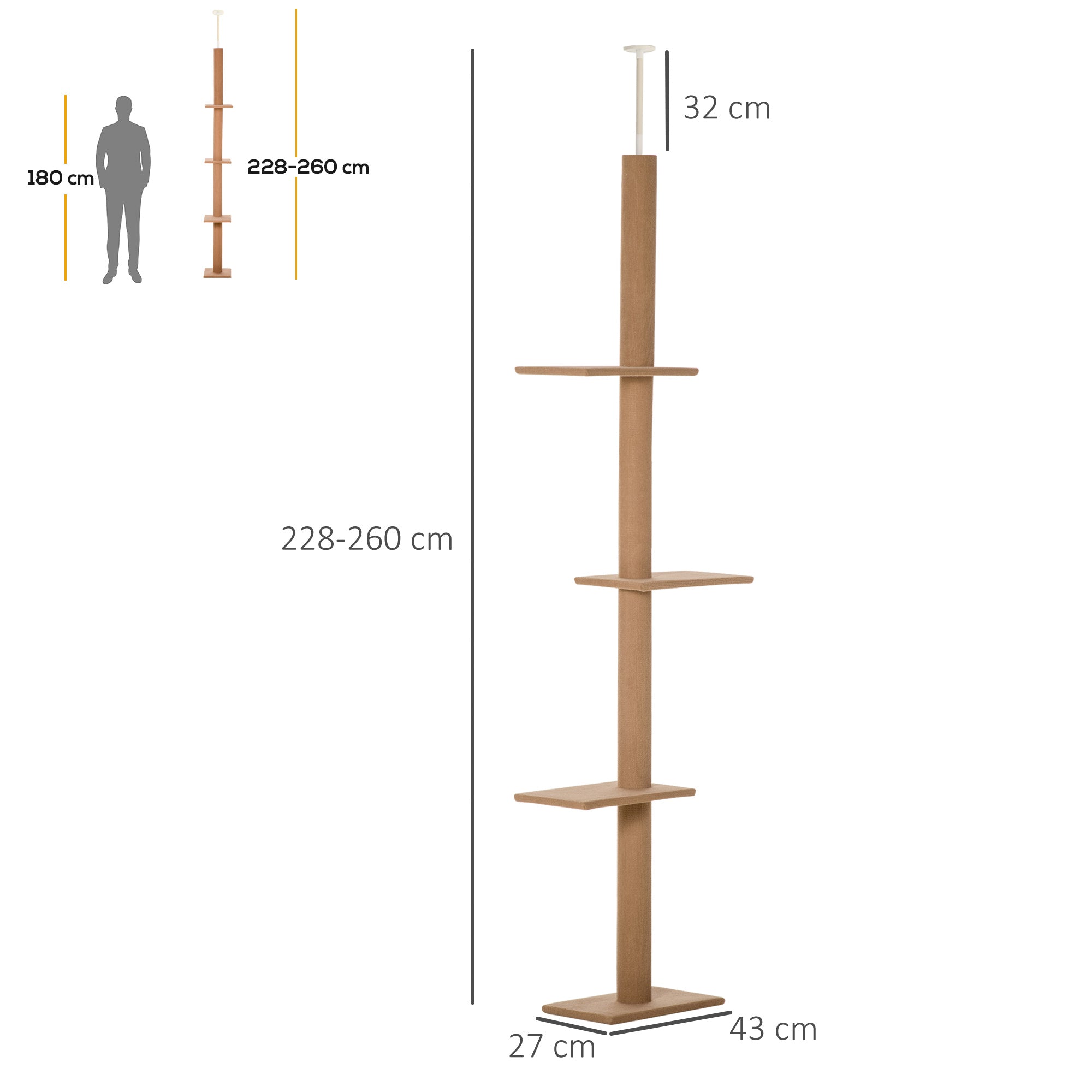 Logidon In hoogte verstelbare kattenkrabpaal lichtbruin 228 tot 260 cm