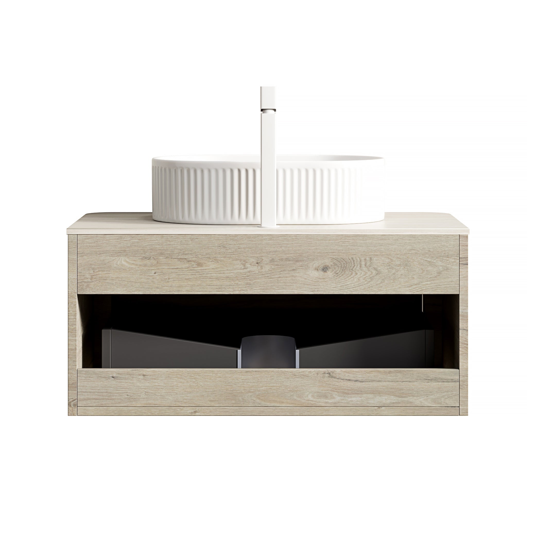 Logidon 80 cm floating bathroom furniture with travertine sintered stone top