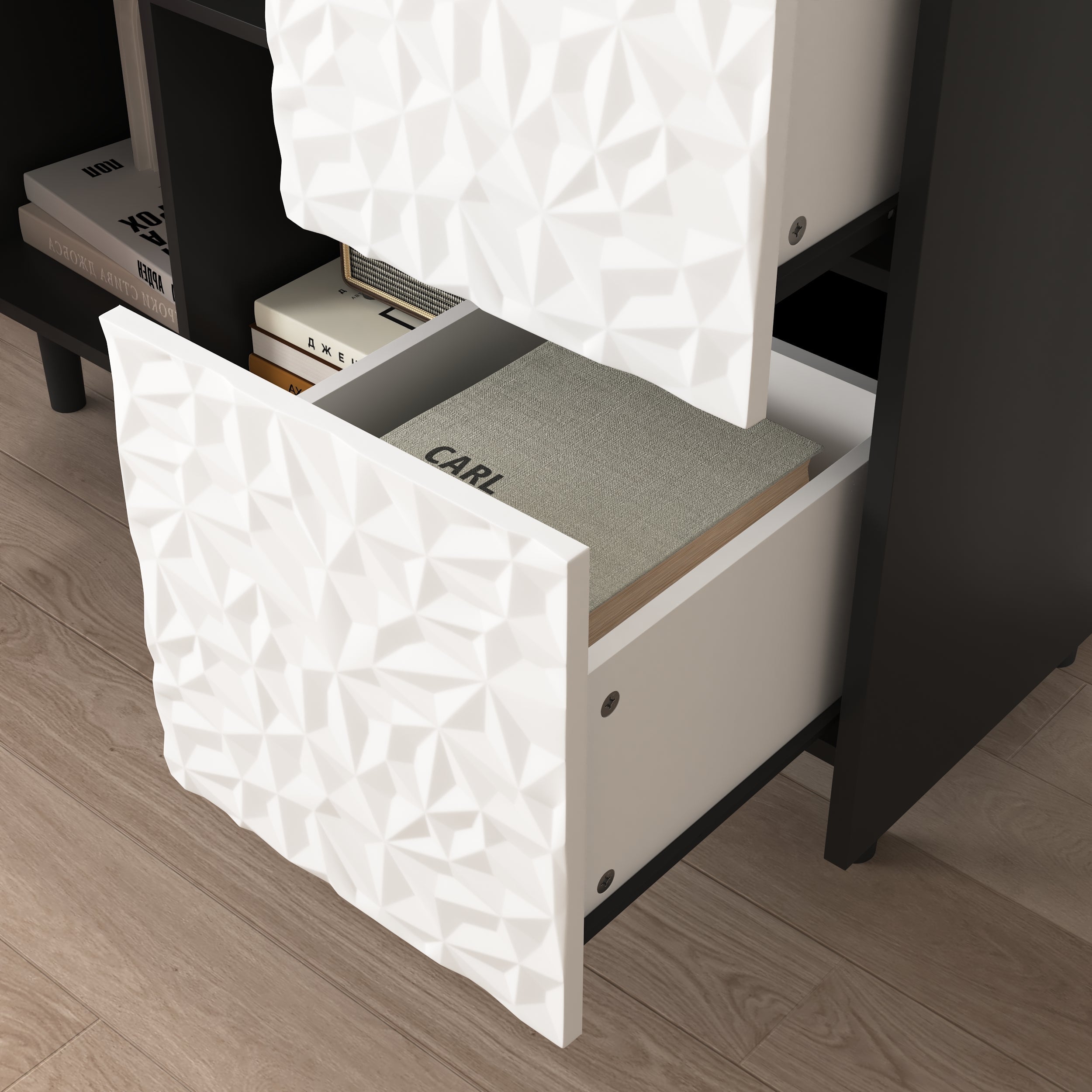 Logidon Dressoir Zwart Met Rode Deuren 2 Lades 90x40x80 cm