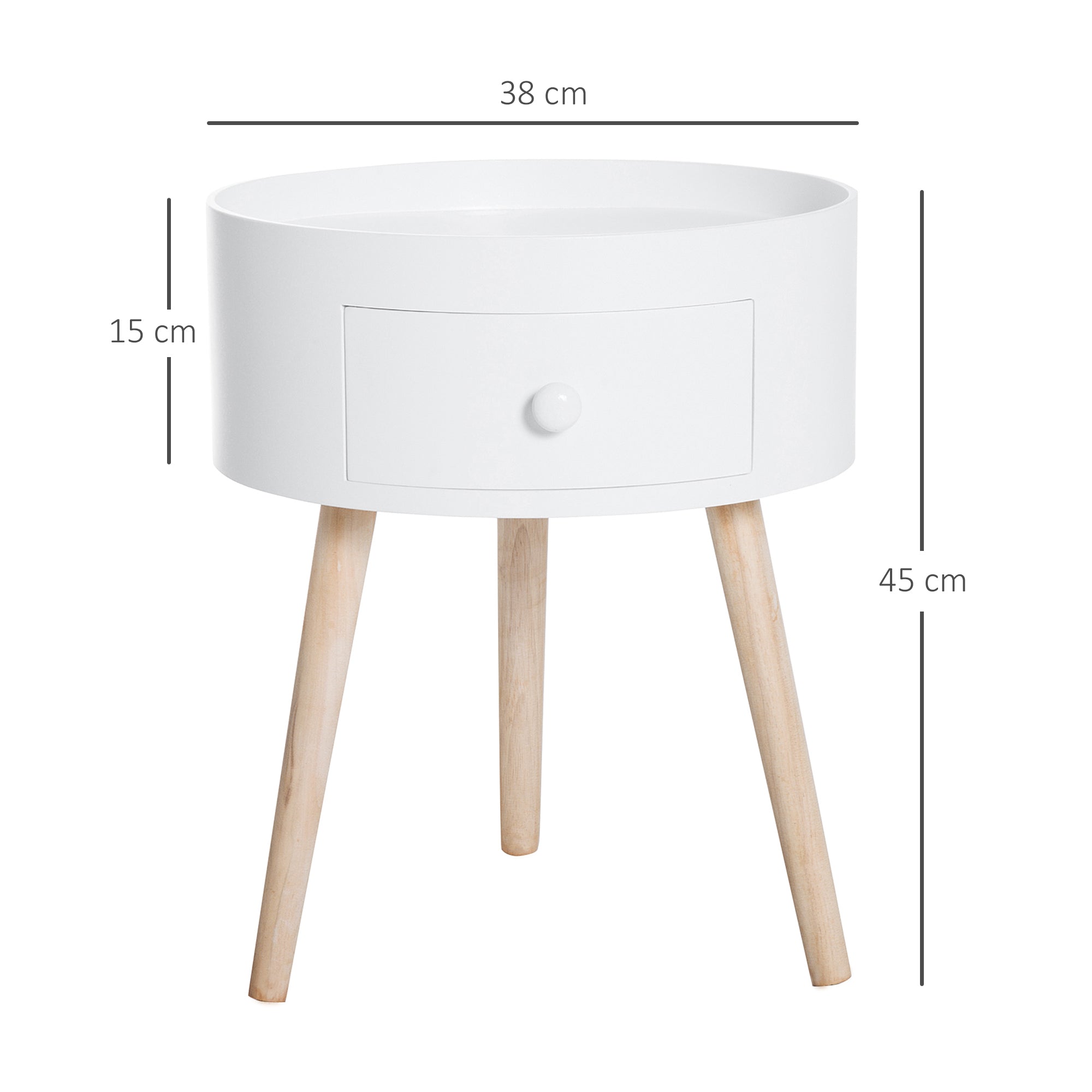 Logidon Ronde Bijzettafel Met Lade Wit 38x38x45 cm Tot 50 kg