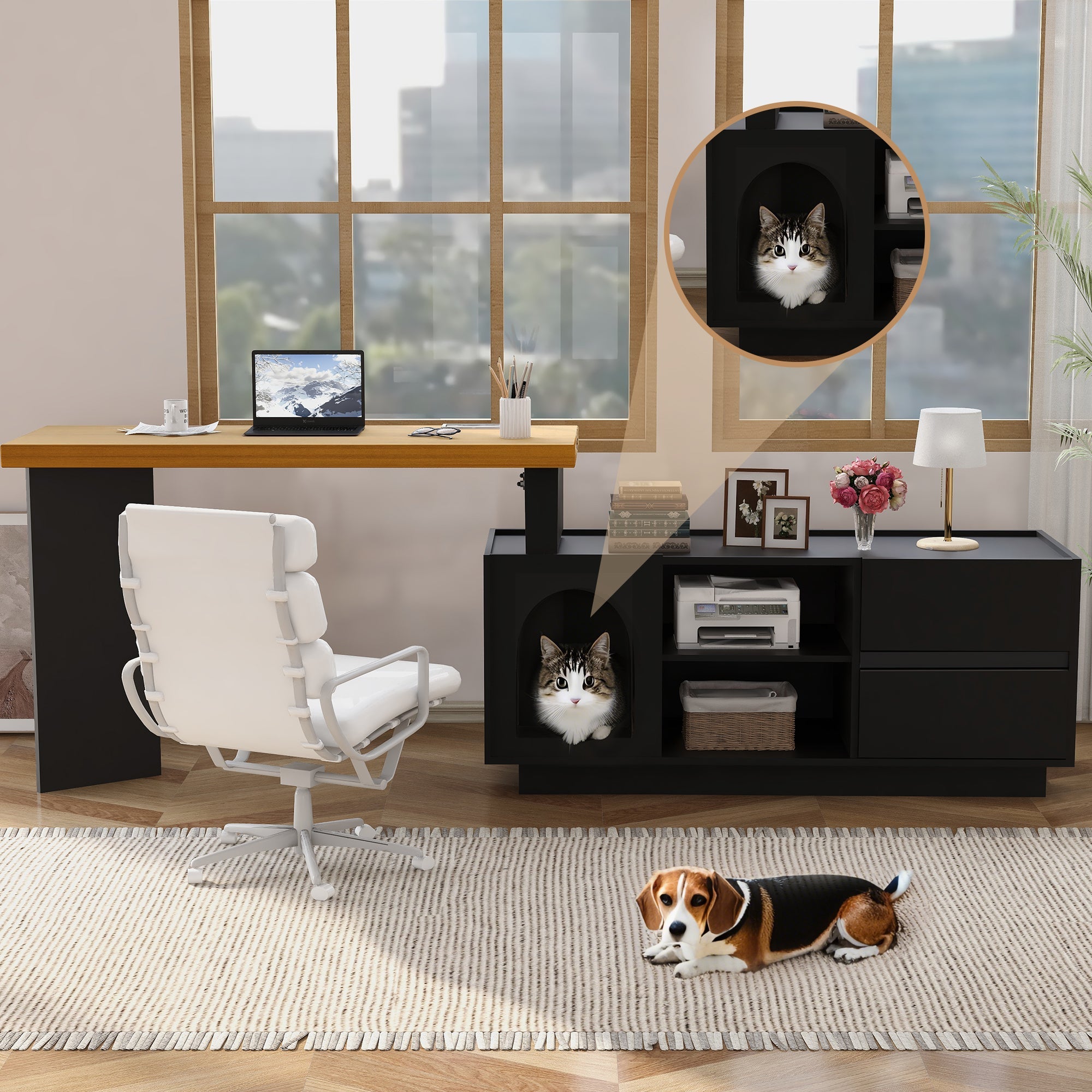 Logidon Hoekbureau met geïntegreerd dierenhok 120x50 cm MDF Zwart