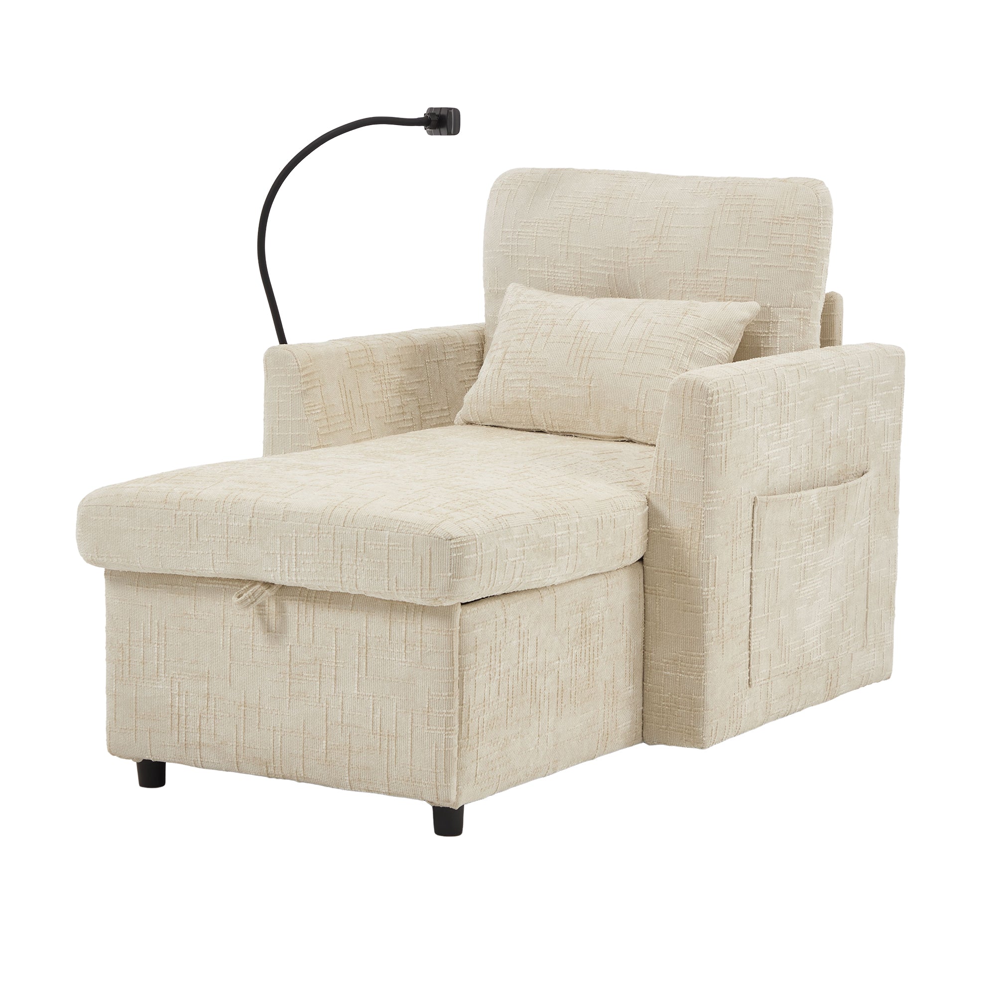 Logidon loungerstoel beige chenille met verstelbare rugleuning