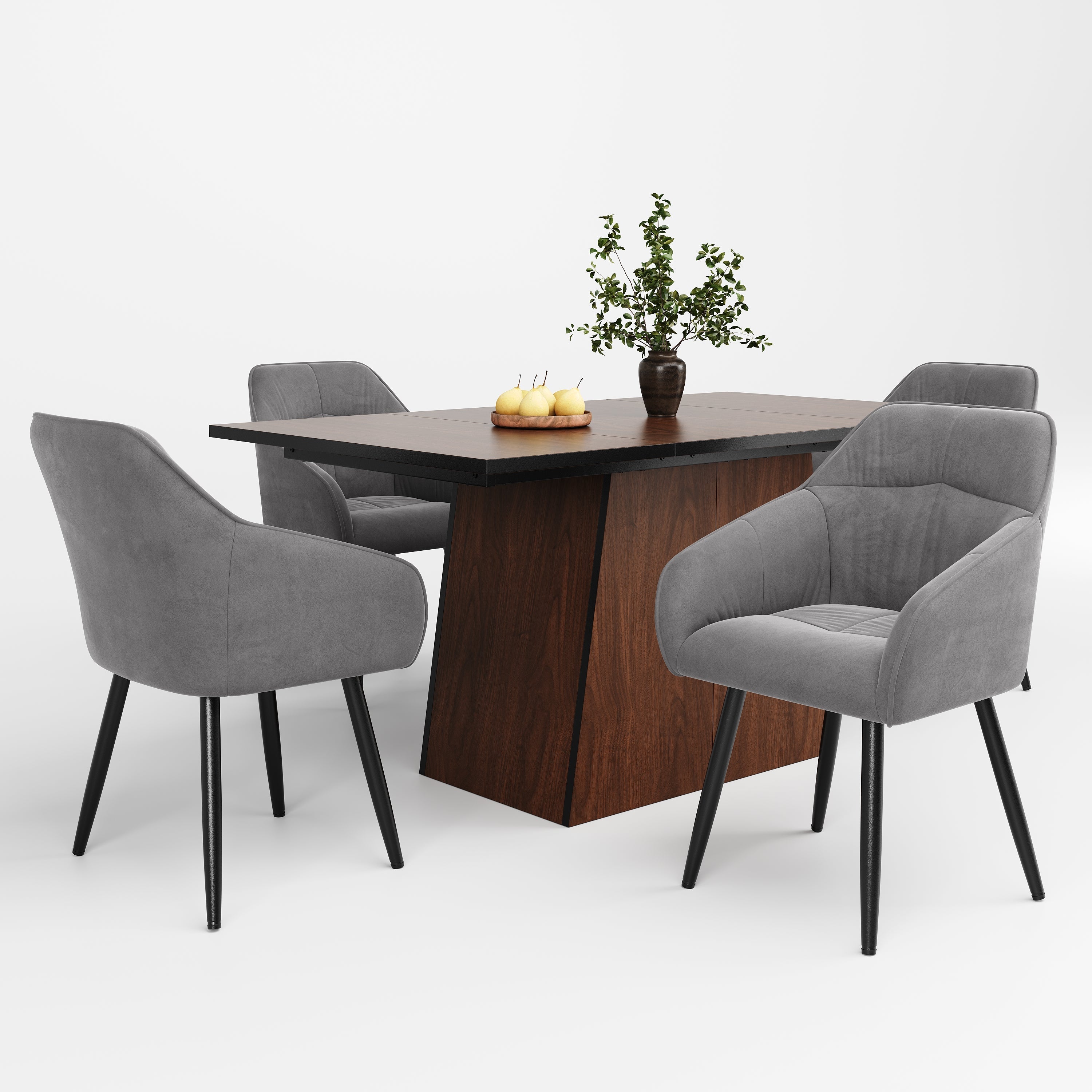 Logidon eettafelset 5-delig 138,5 x 80 cm met grijs fluwelen stoelen