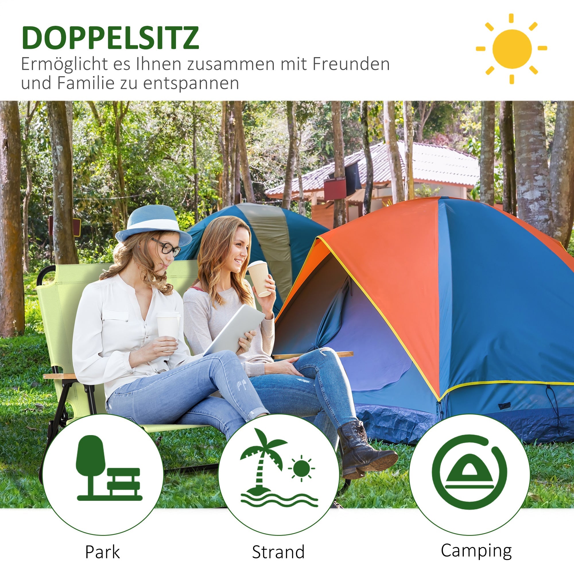 Logidon Twee opvouwbare campingstoelen met bekerhouder lichtgroen