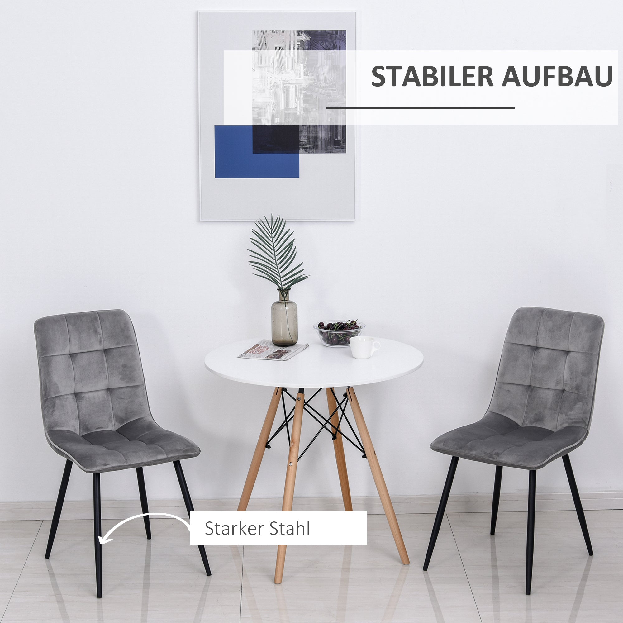 Logidon Set van 2 eetkamerstoelen Gestoffeerde stoelen Grijs Zwart Metaal