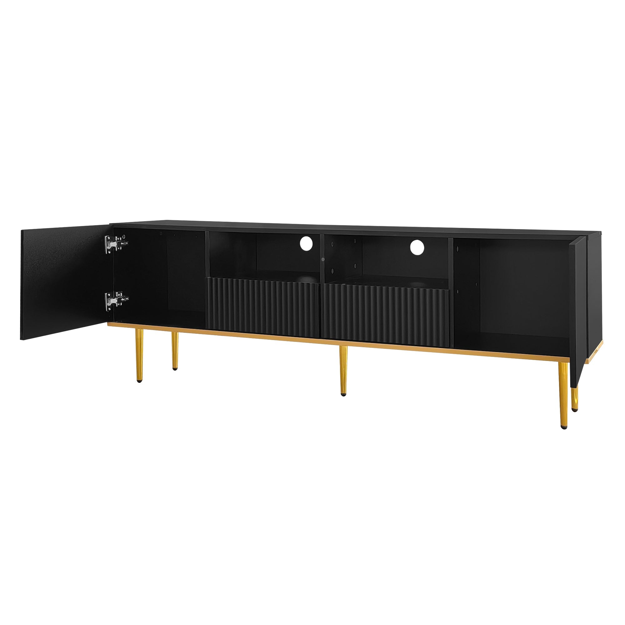 Logidon Modern TV-meubel 165 cm Zwart met Gouden Voeten en Rand