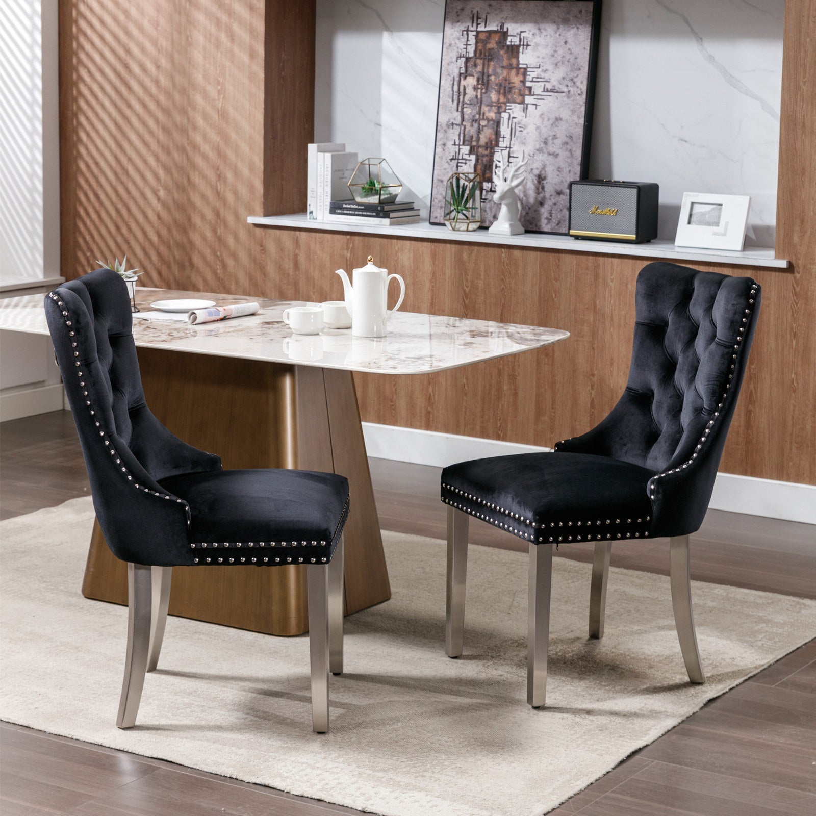 Logidon Nikki Collection Velvet eetkamerstoelen zwart set van 2