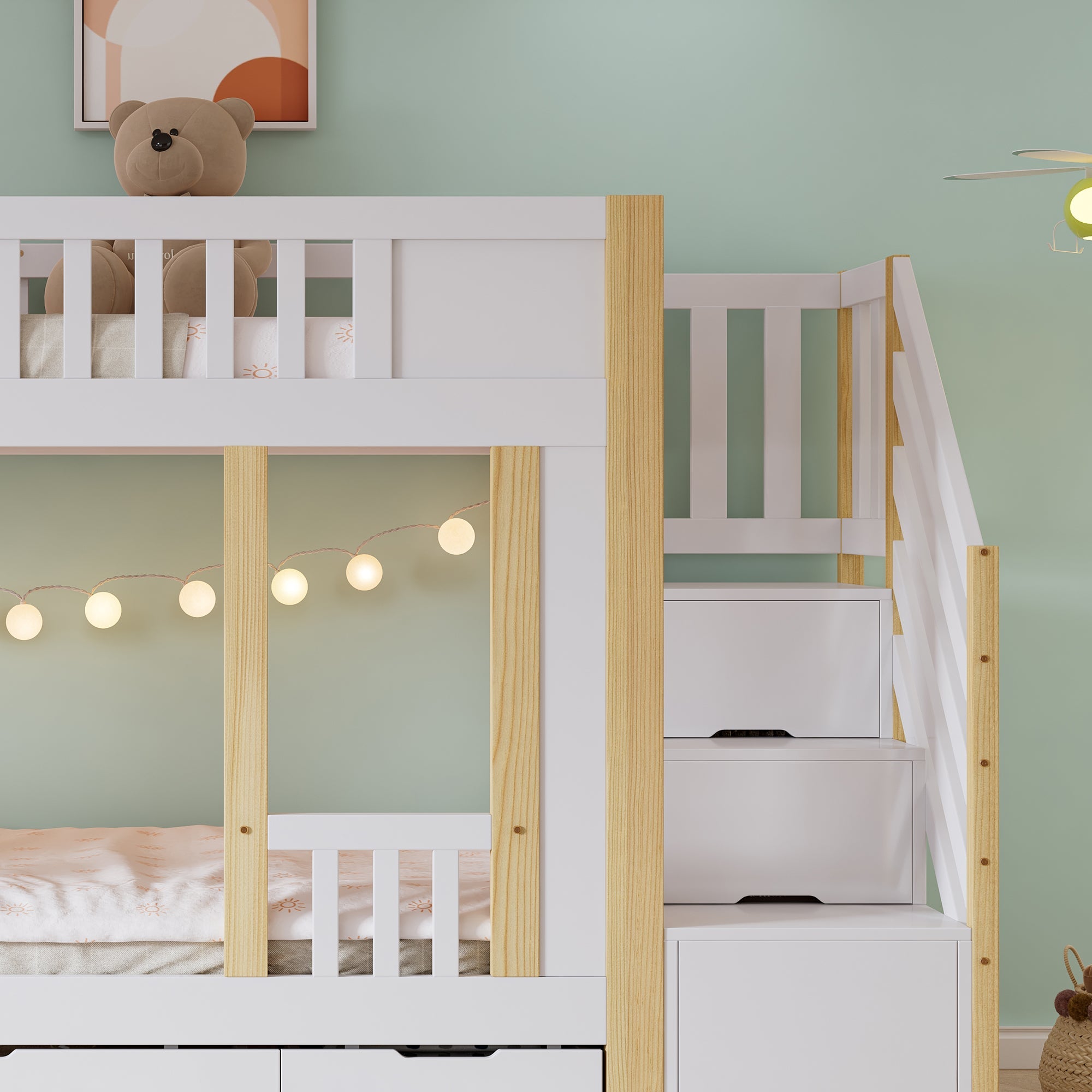 Logidon stapelbed kinderhoogslaper met trapkast opbergruimte 90x200