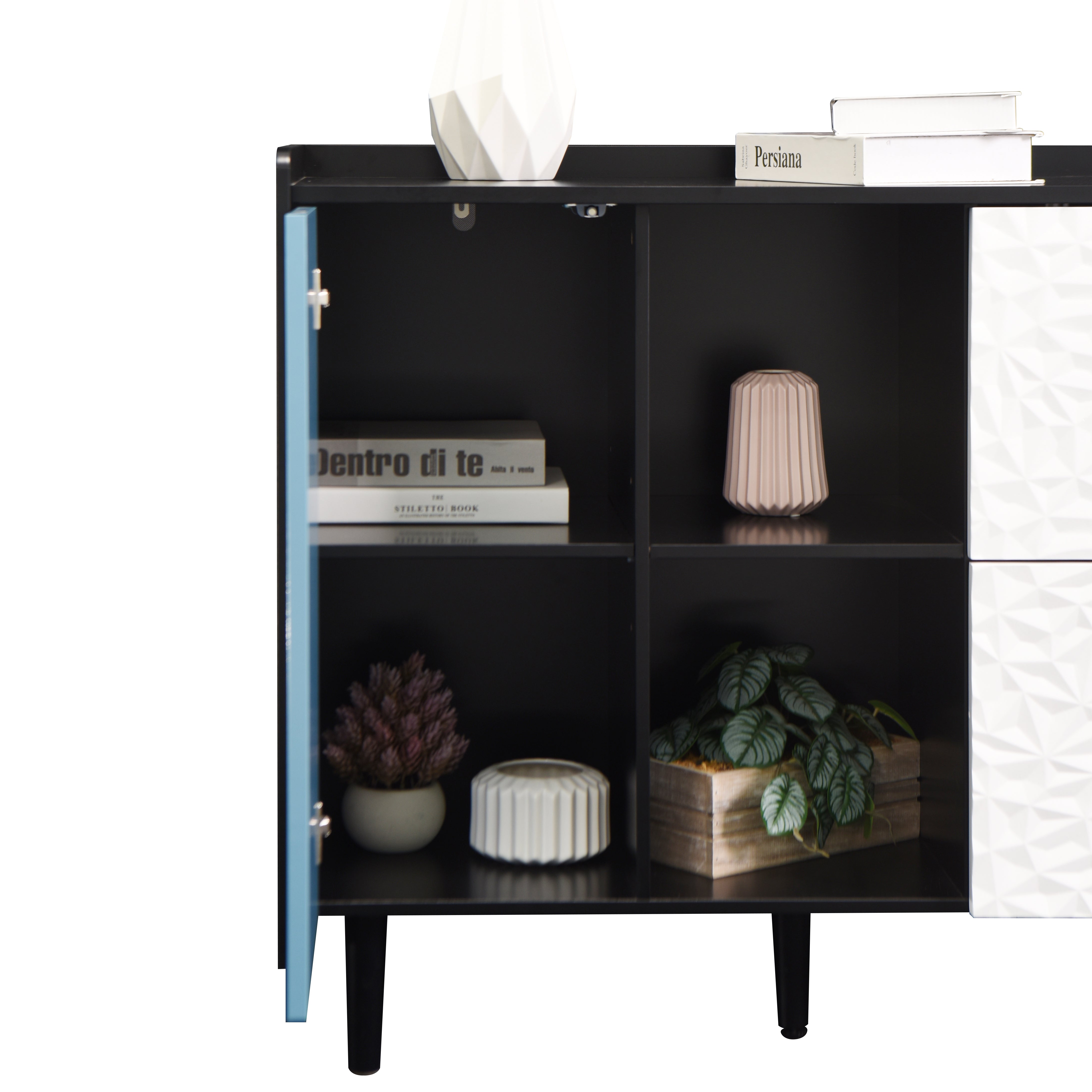 Logidon Dressoir Buffetkast 90 cm Blauw Wit Geometrische Fronten