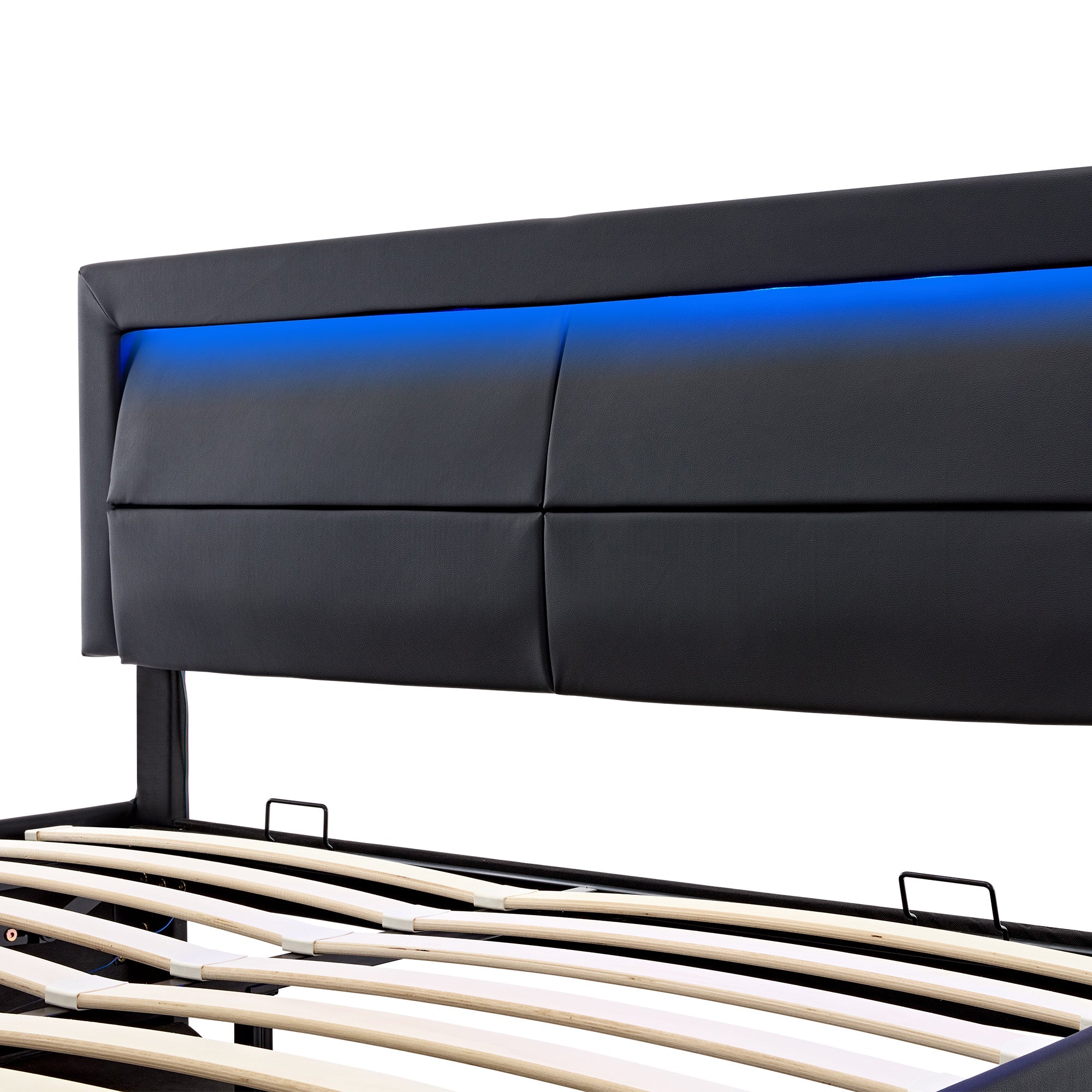 Logidon upholstered bed 140x200 black LED USB charging port storage space