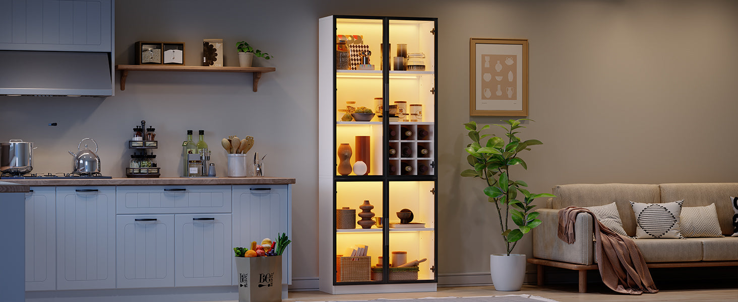 Logidon showcase 80x35x200 white glass doors LED lighting wine rack
