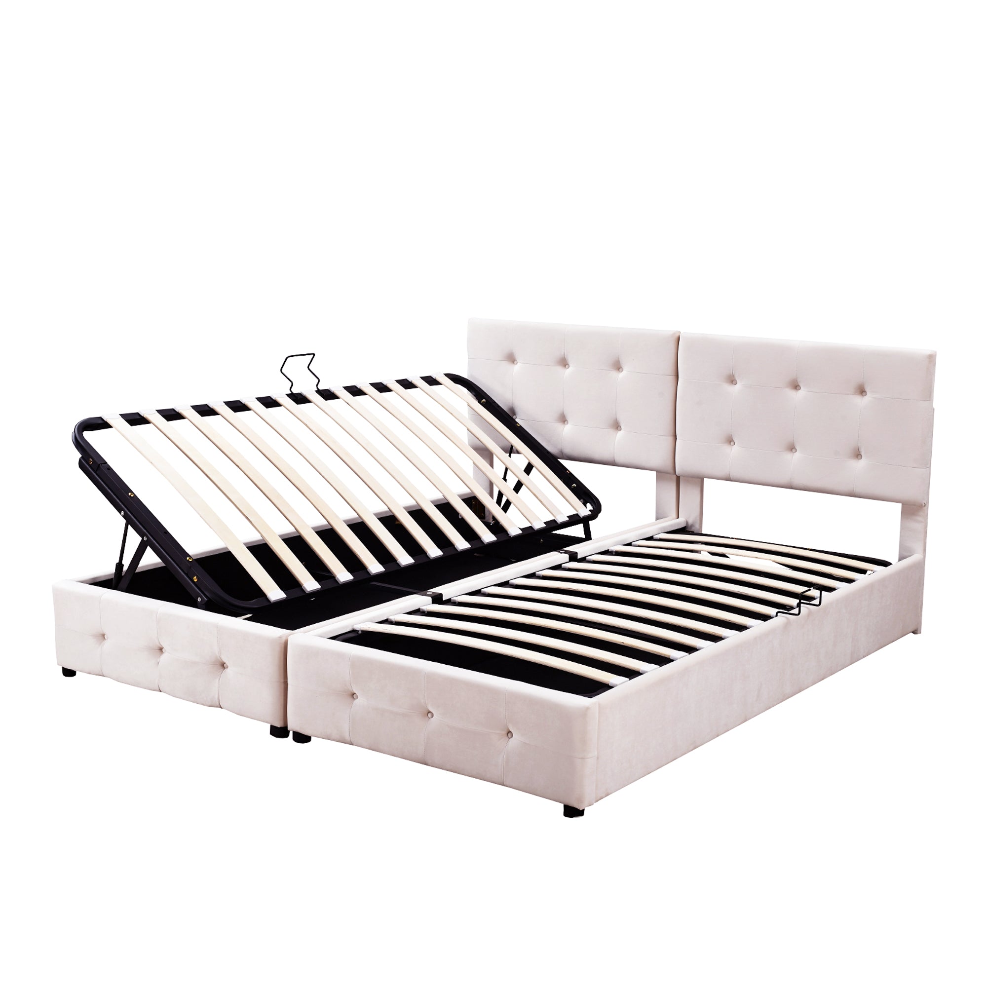 Logidon gestoffeerd bed 180x200 cm hydraulisch opbergbed beige