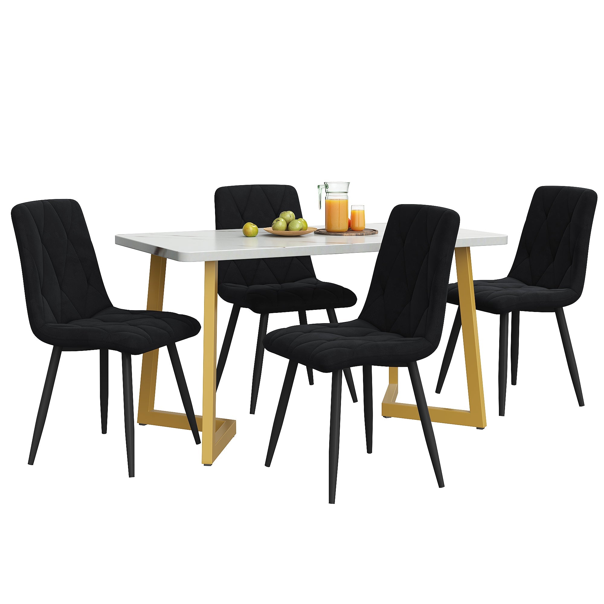 Logidon eetgroep 117x68 cm met 4 zwart fluwelen stoelen en gouden poten