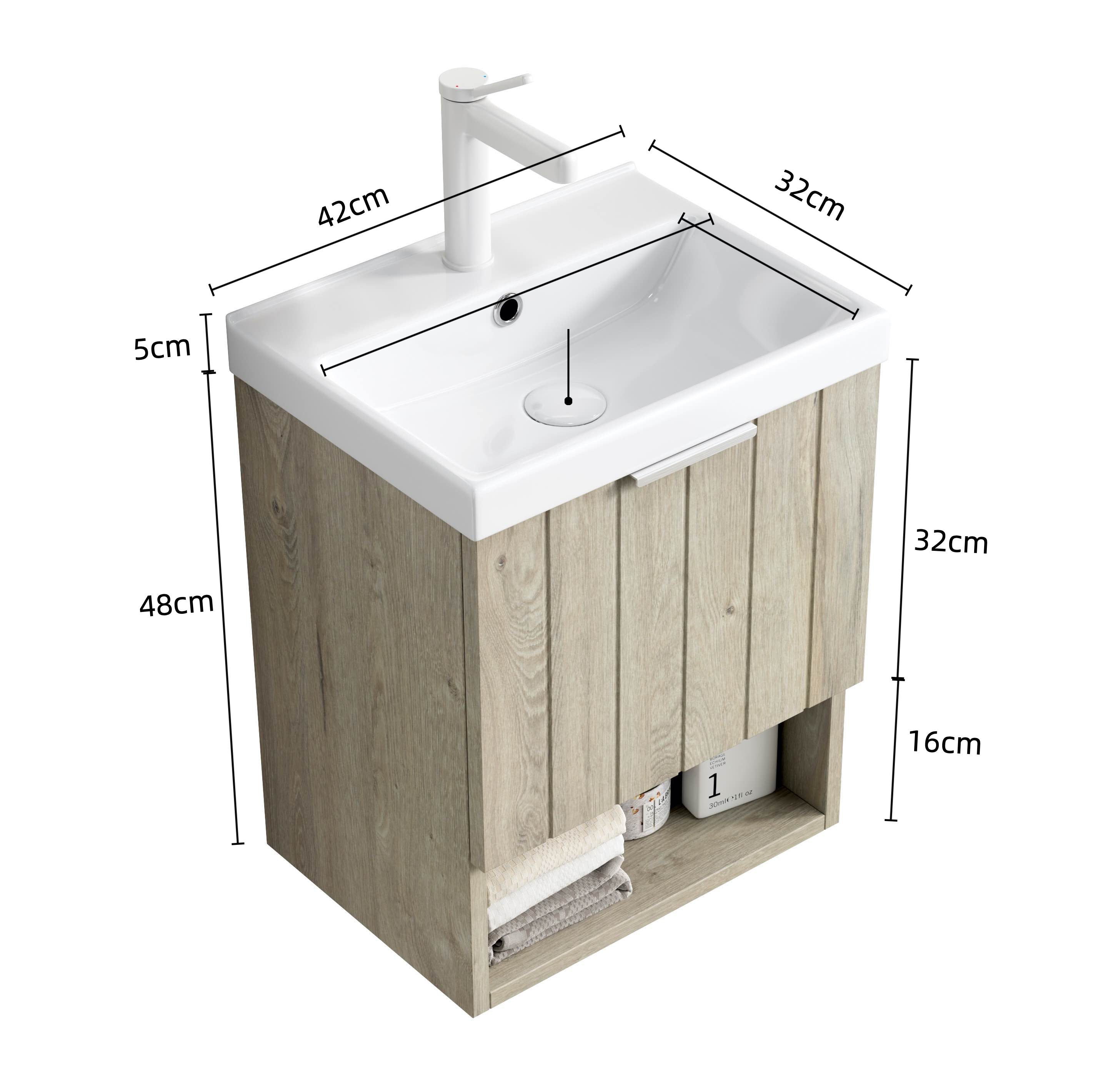 Logidon 42 cm wandgemonteerde badkamermeubel witte keramische wastafel