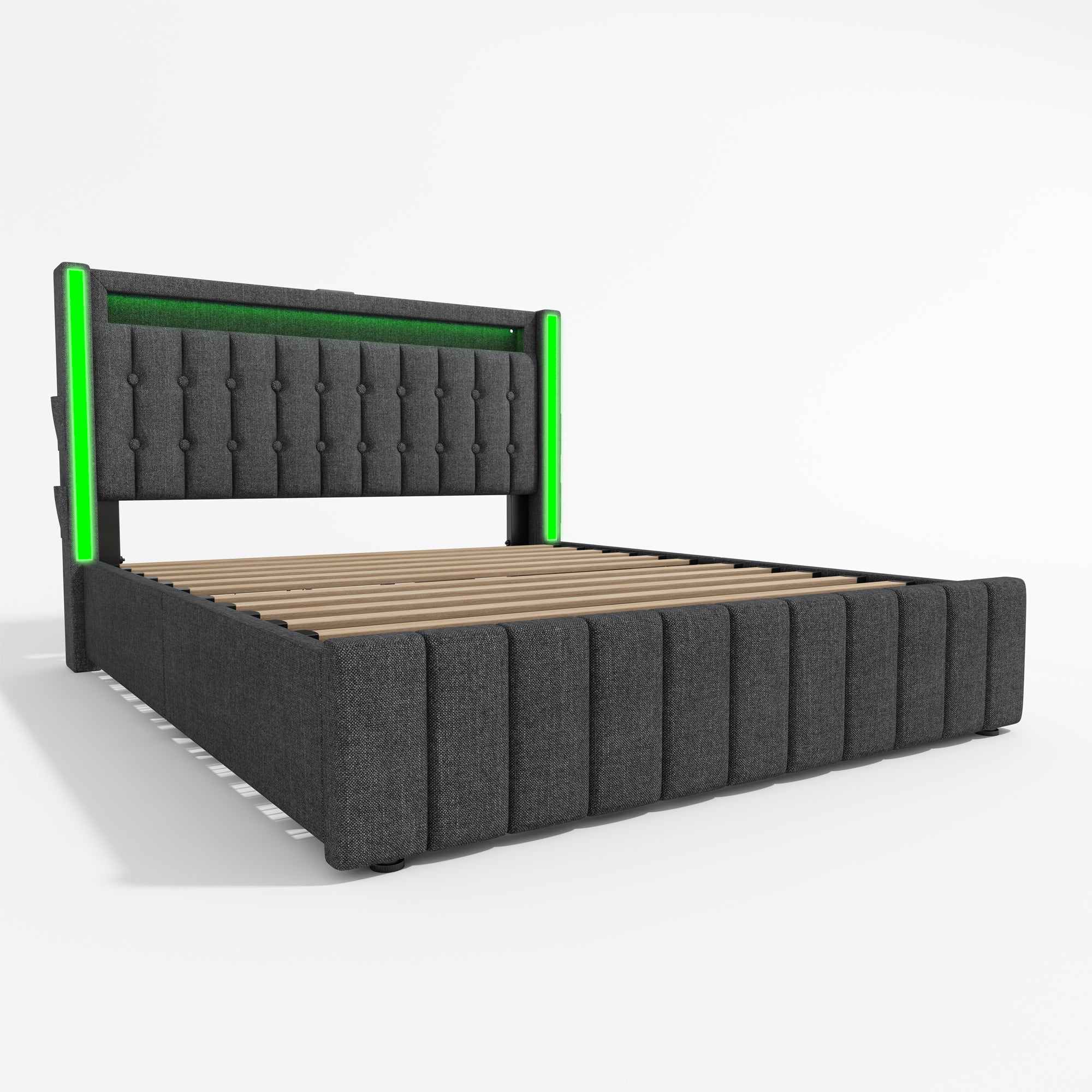 Logidon gestoffeerd bed 160x200 USB C oplaadfunctie LED verlichting grijs
