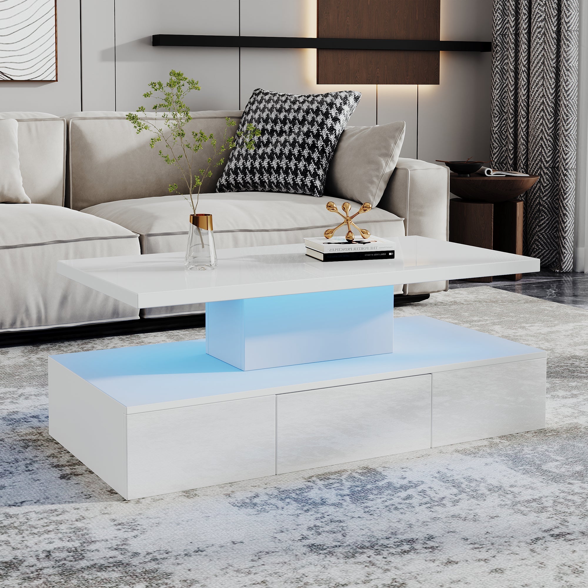 Logidon Salontafel met twee niveaus, witte LED-verlichting