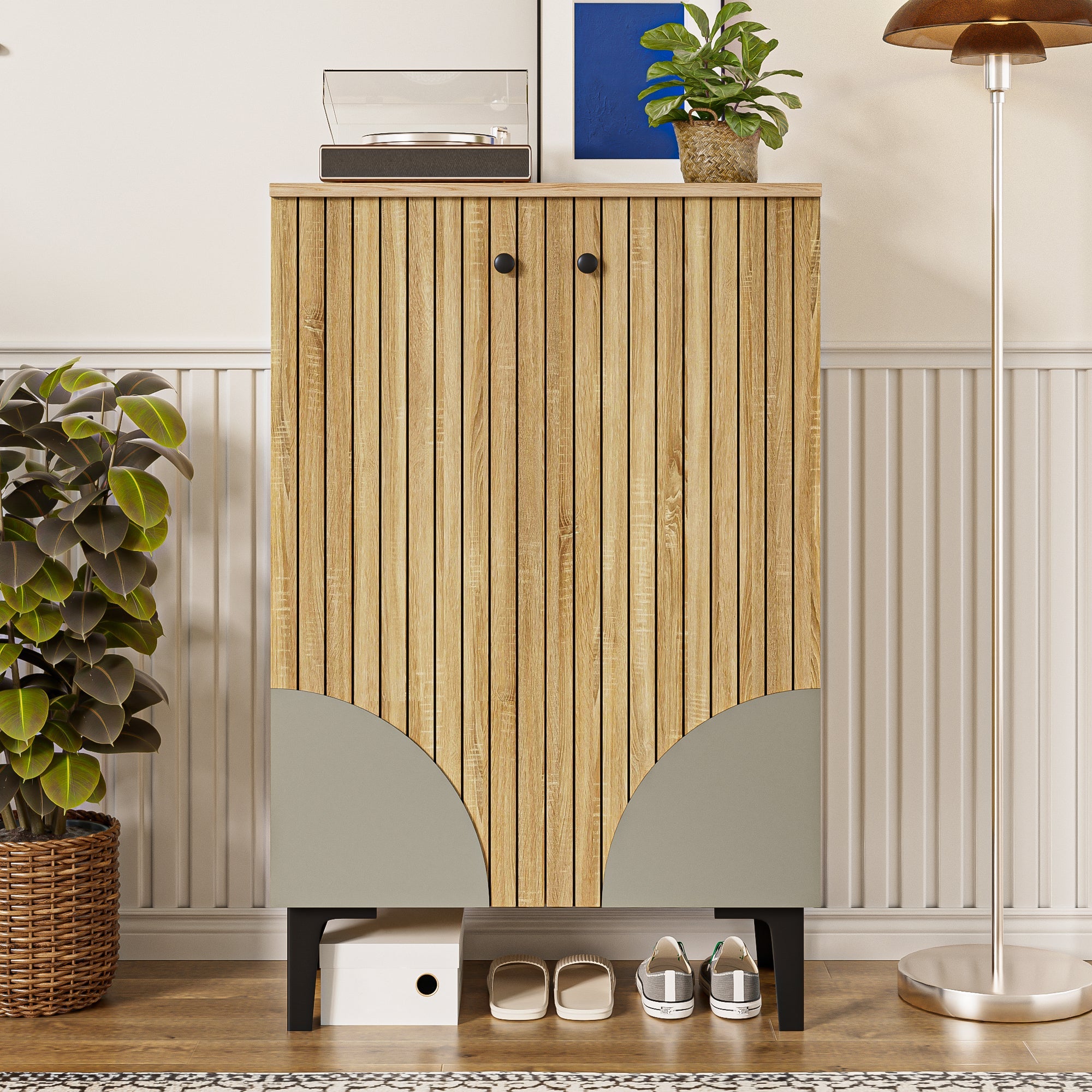 Logidon moderne schoenenkast van natuurlijk hout, ruimtebesparende organizer