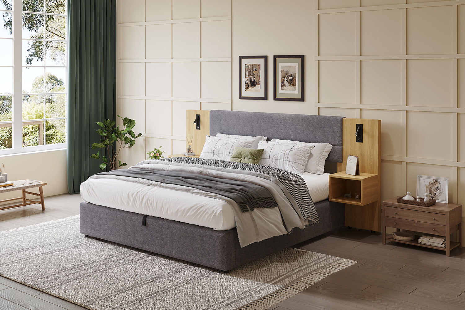 Logidon gestoffeerd bed 160x200 cm fluweelgrijs USB-oplaadfunctie opbergruimte