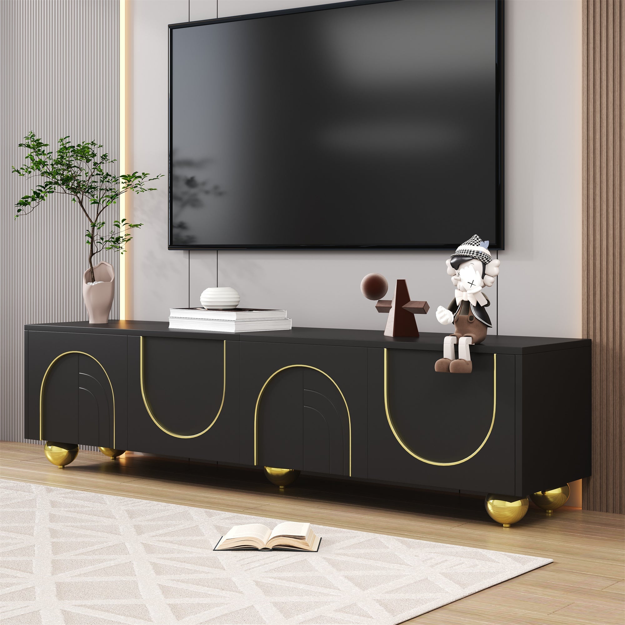 Logidon TV-meubel zwart met gouden accenten en push-to-open 170 cm