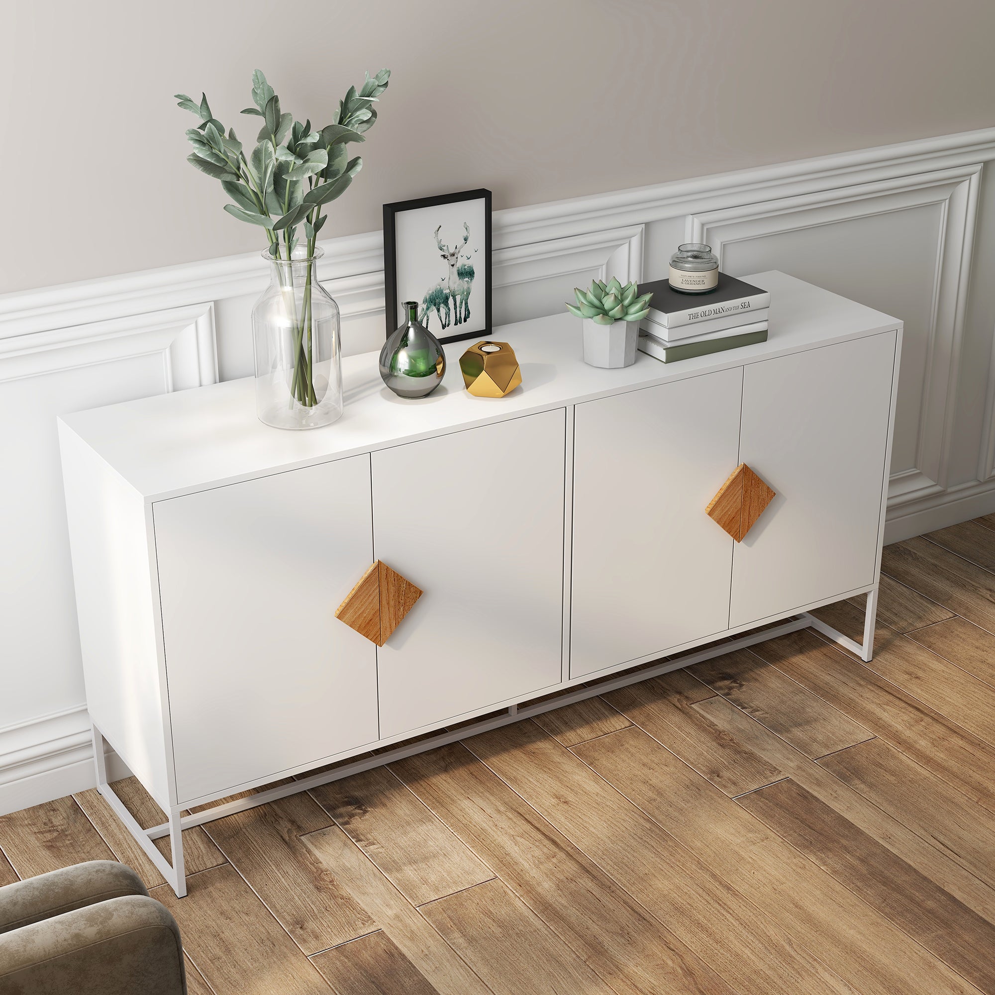 Logidon Wit Dressoir 160 cm met 4 deuren en dubbele opbergruimte