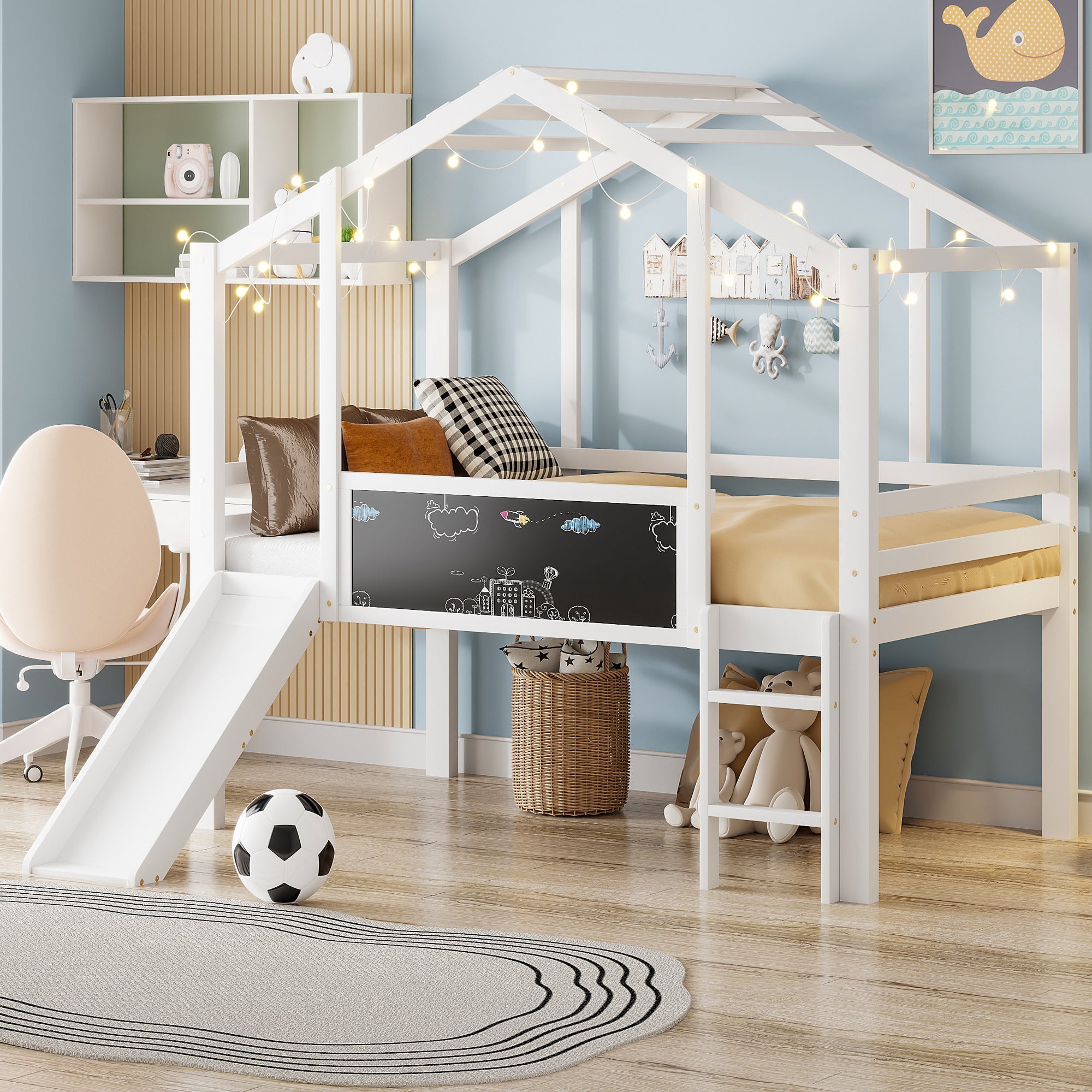 Logidon hoogslaper 90x200 wit met loftdesign en glijbaan