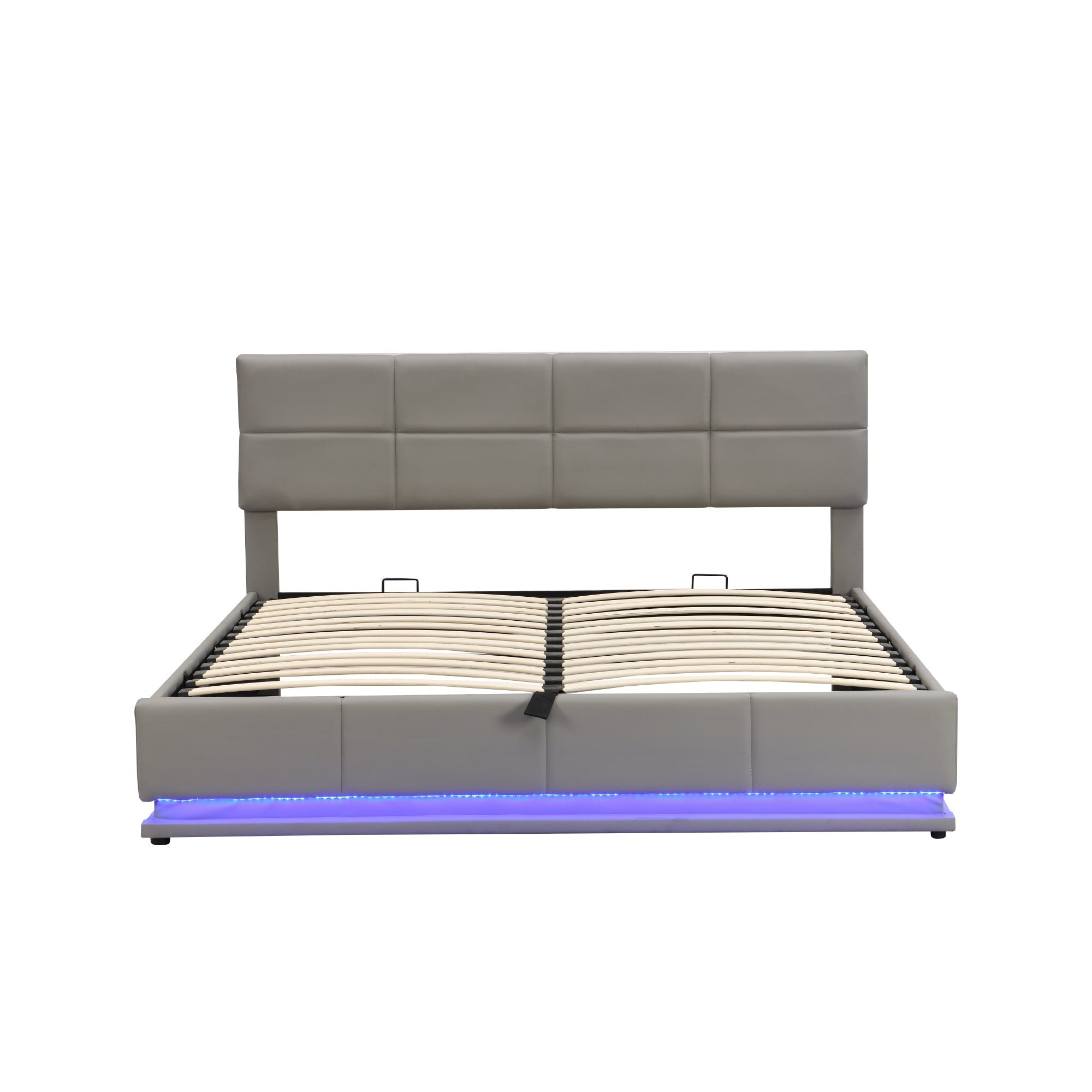 Logidon gestoffeerd bed 180x200 cm LED verlichting hydraulische bedbox cementgrijs